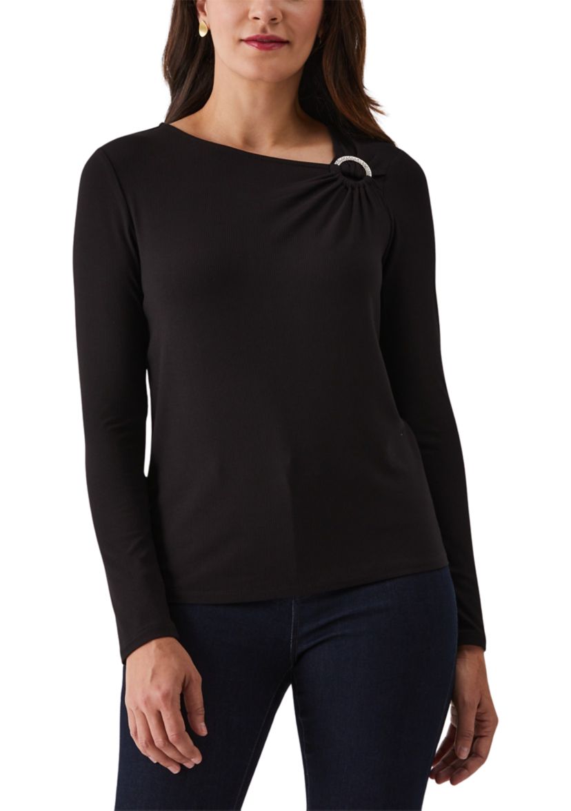 Asymmetric Neck Long Sleeve Top