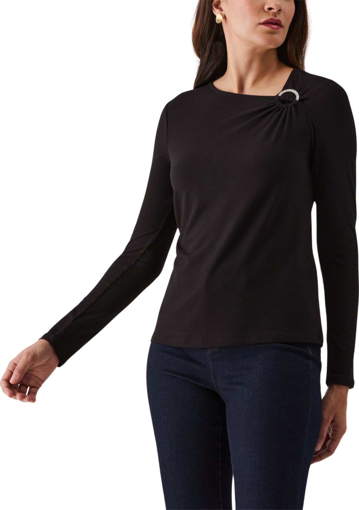 Asymmetric Neck Long Sleeve Top