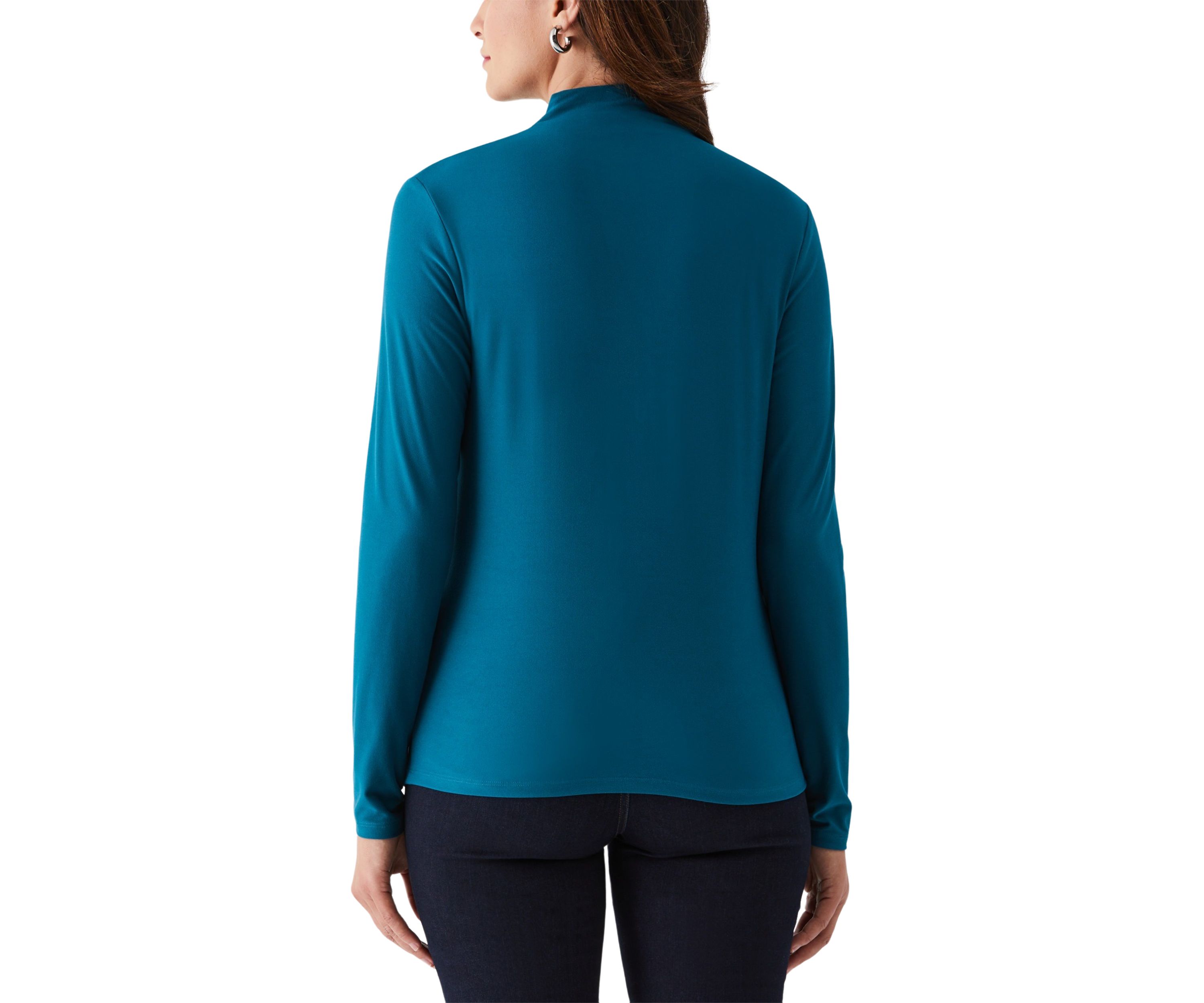Solid Ruched Mock Neck Long Sleeve Top