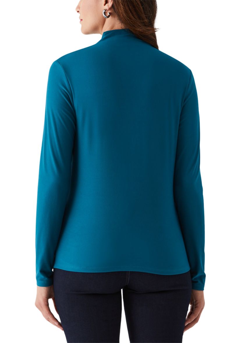 Solid Ruched Mock Neck Long Sleeve Top