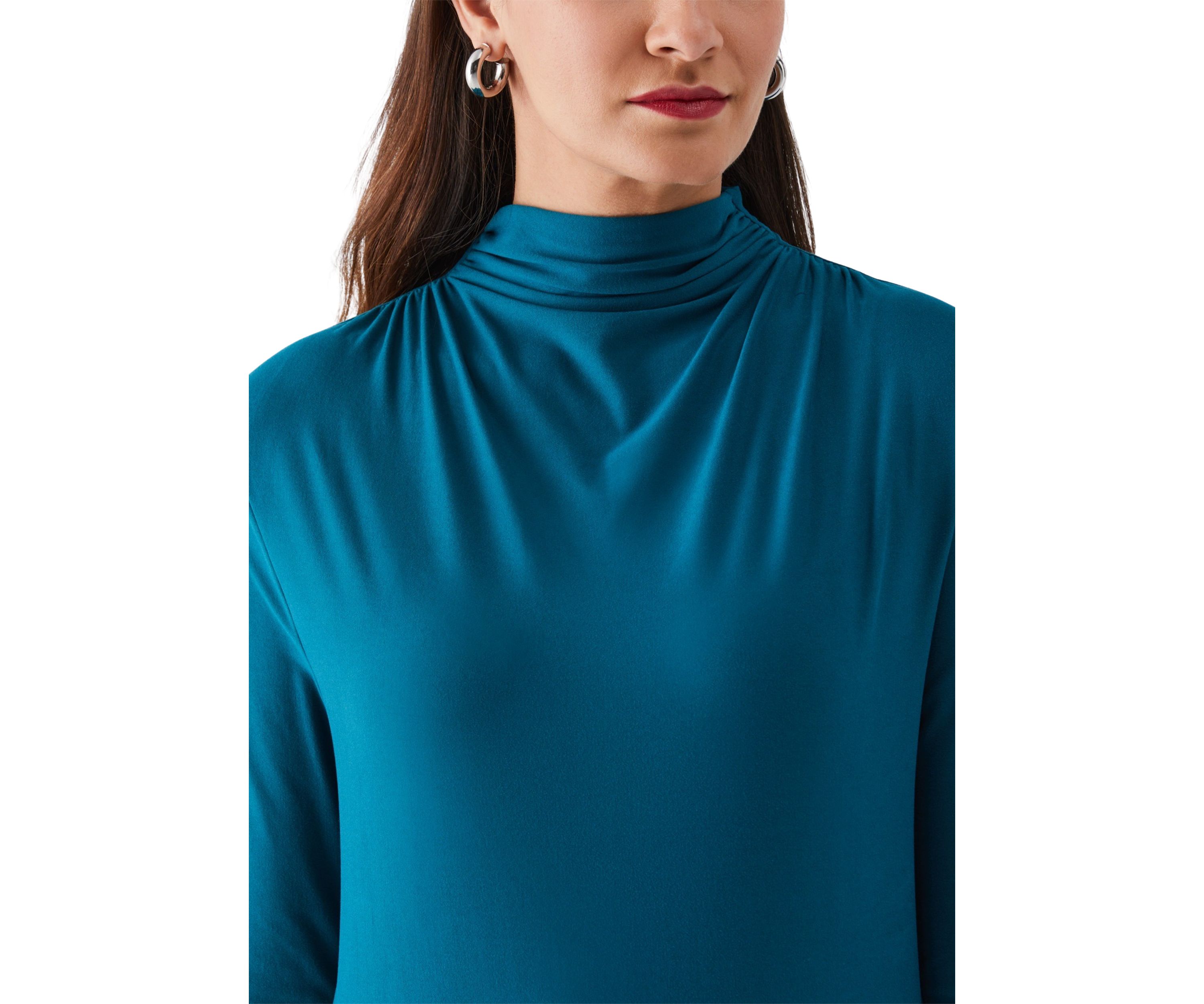 Solid Ruched Mock Neck Long Sleeve Top