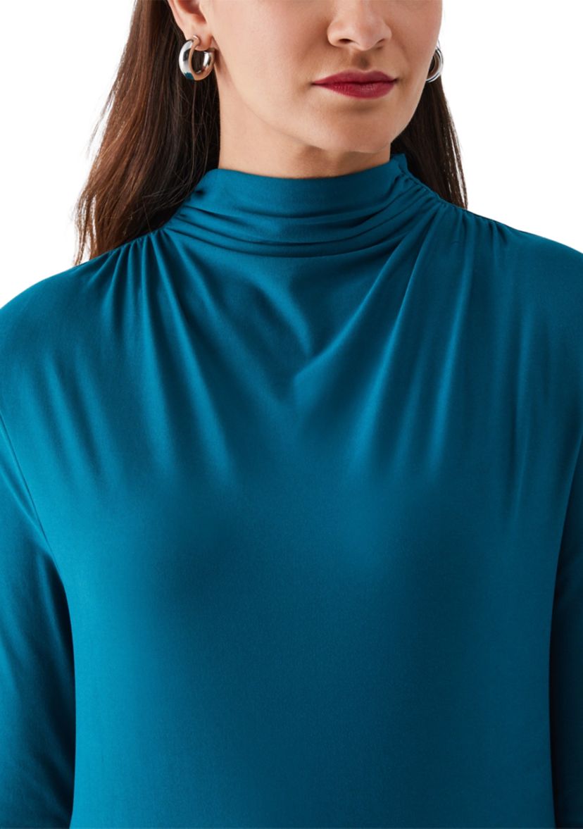 Solid Ruched Mock Neck Long Sleeve Top