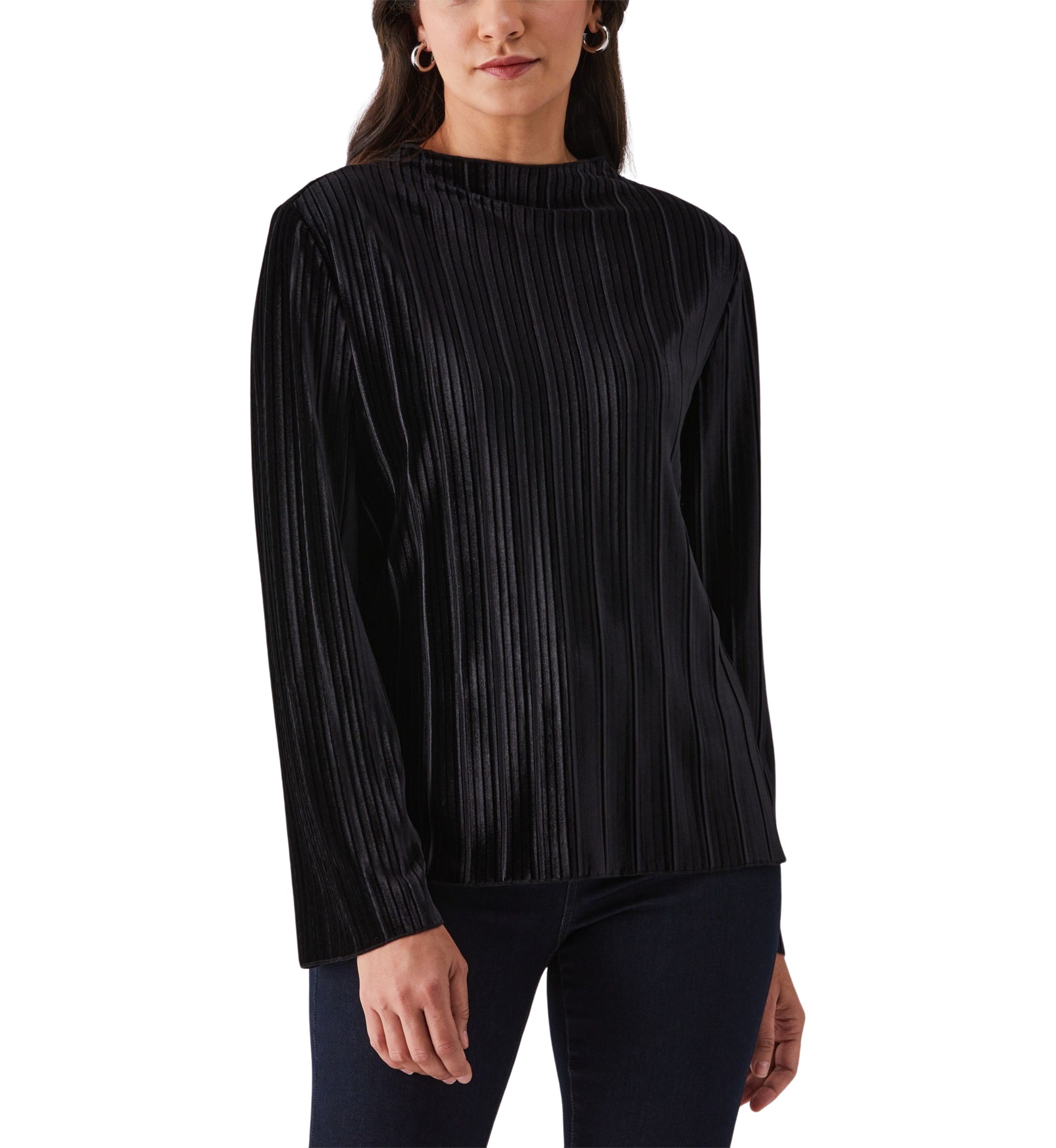 Pleated Velvet Long Sleeve Top