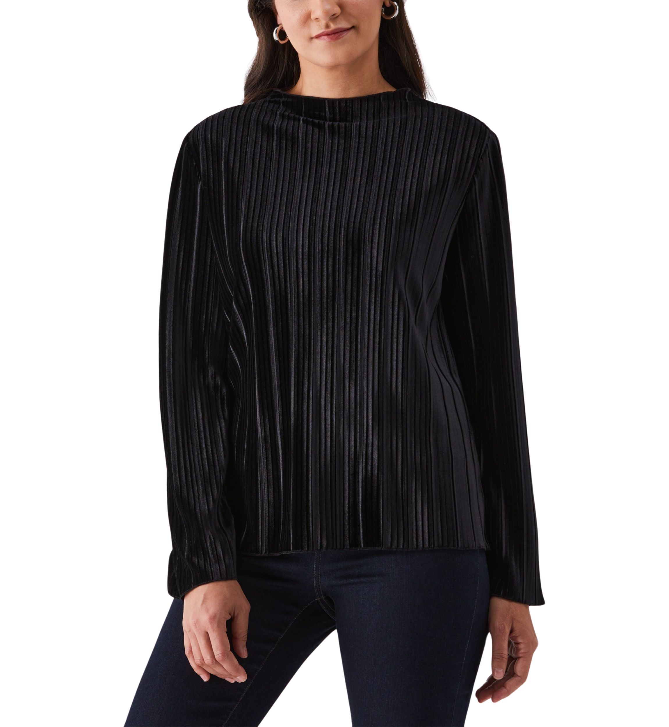 Pleated Velvet Long Sleeve Top