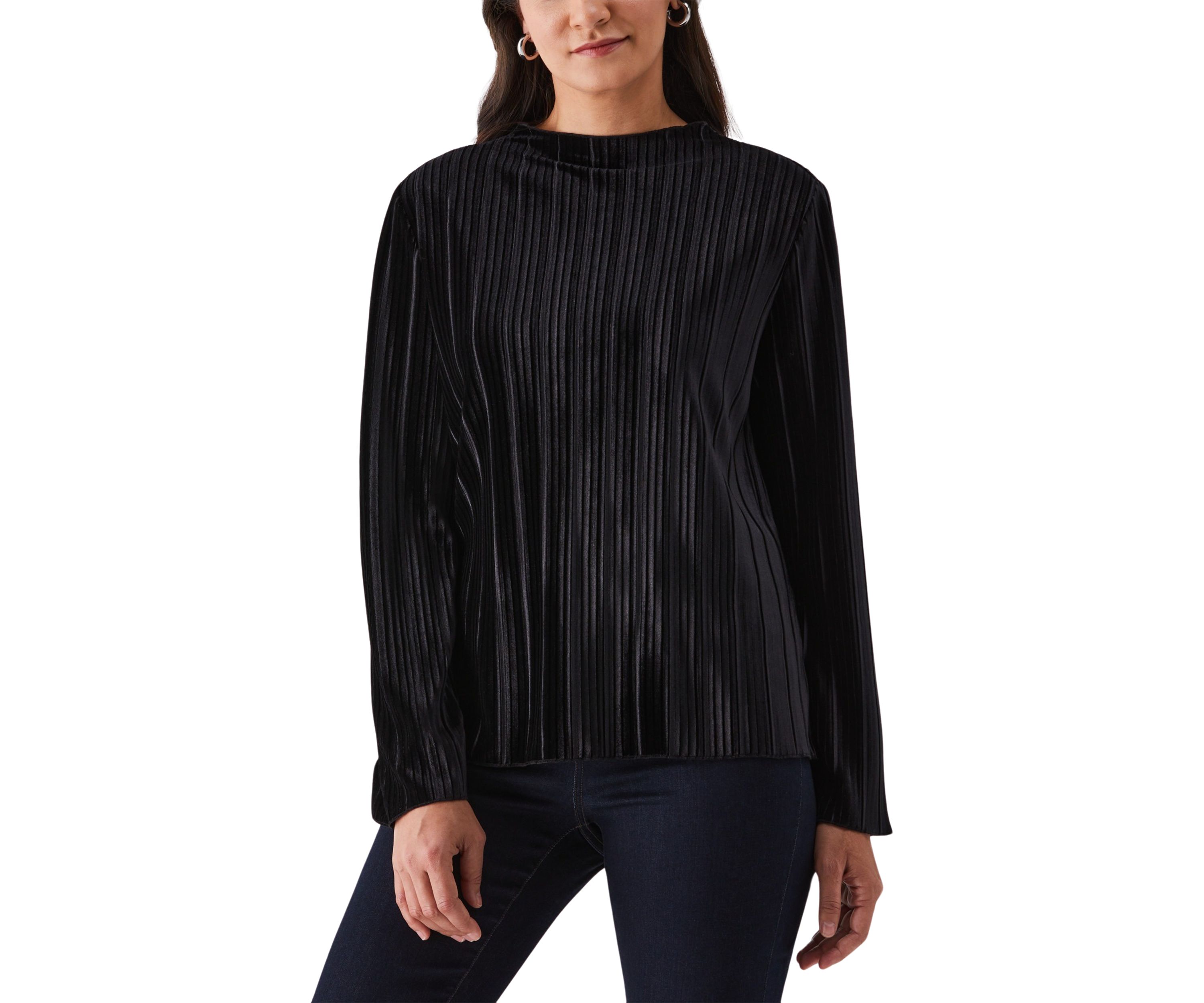 Pleated Velvet Long Sleeve Top