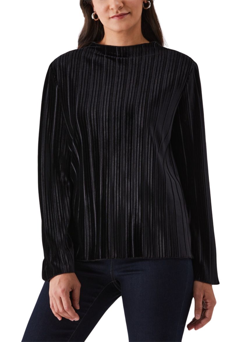 Pleated Velvet Long Sleeve Top