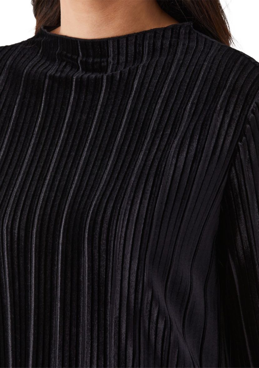 Pleated Velvet Long Sleeve Top