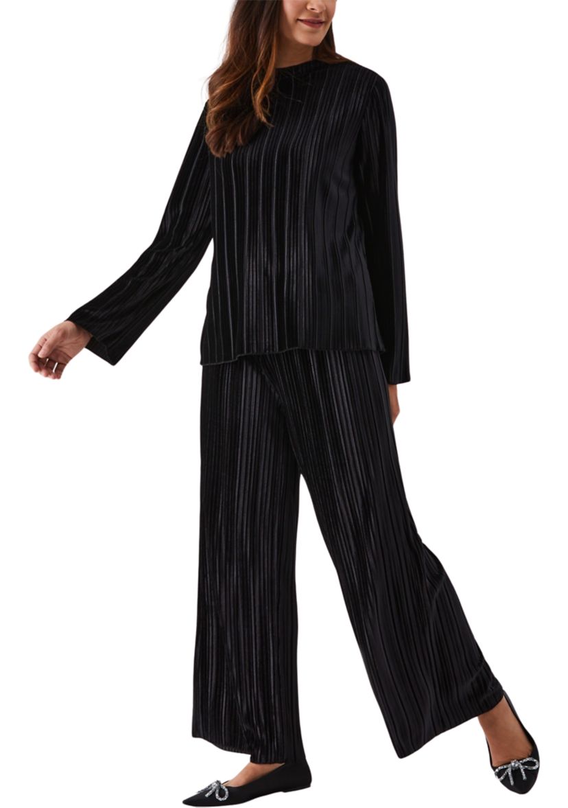 Pleated Velvet Long Sleeve Top