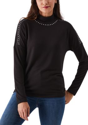ELLA Rafaella Women's Embellished Mock Neck Long Sleeve Top