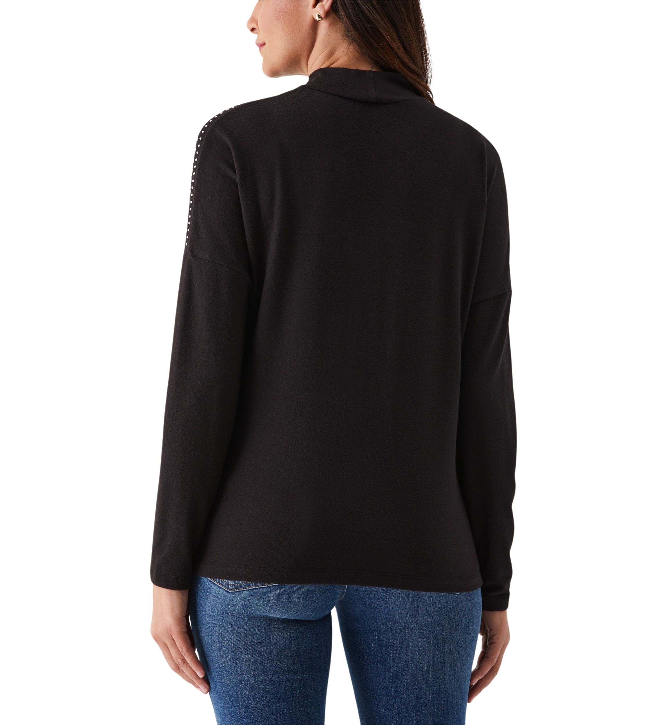 Womens Embellished Mock Neck Long Sleeve Top