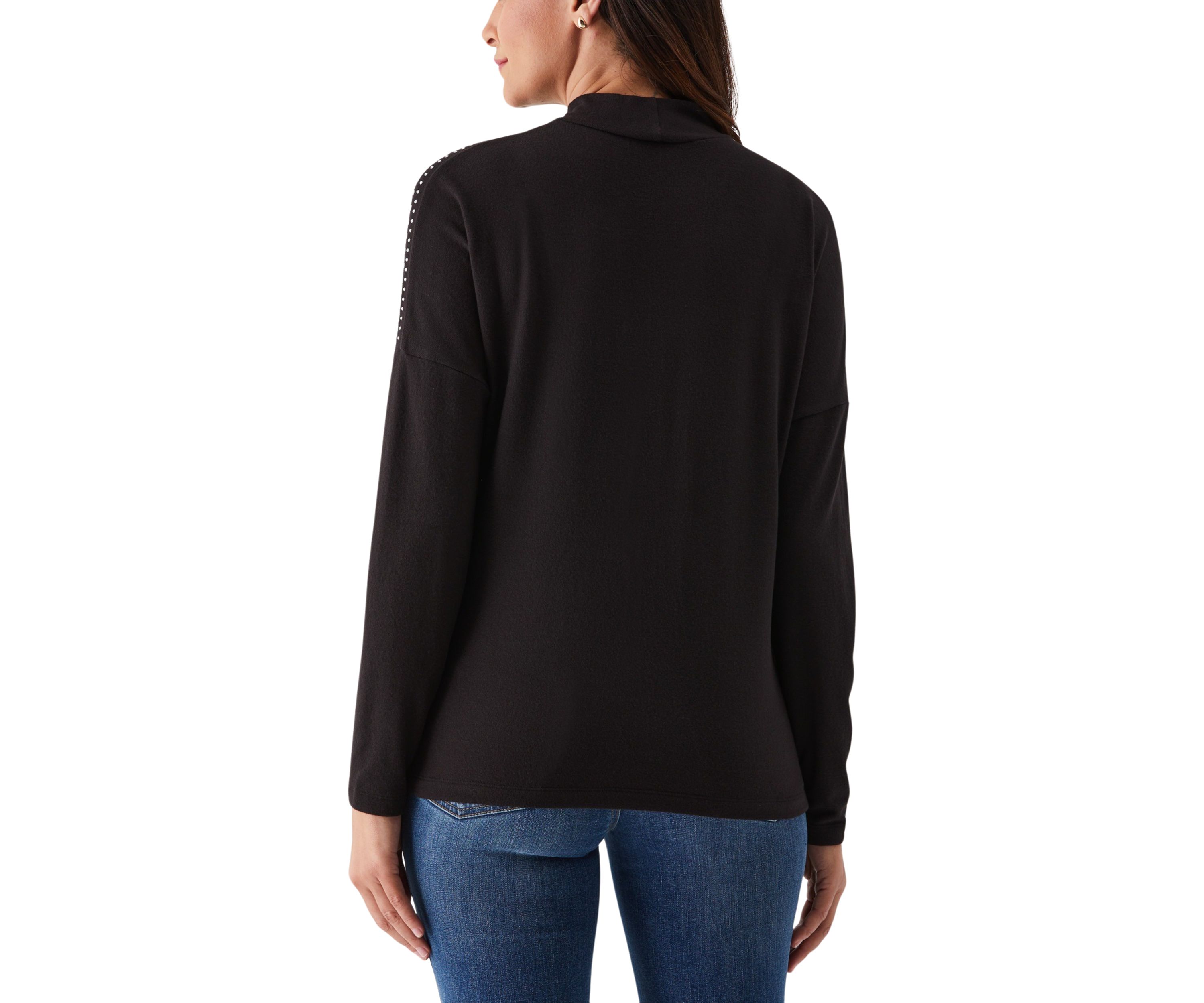 Womens Embellished Mock Neck Long Sleeve Top