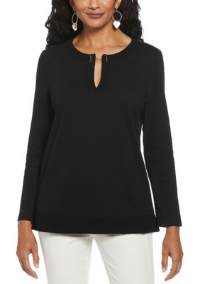 ELLA Rafaella Women's Long Sleeve Open Neck Tunic