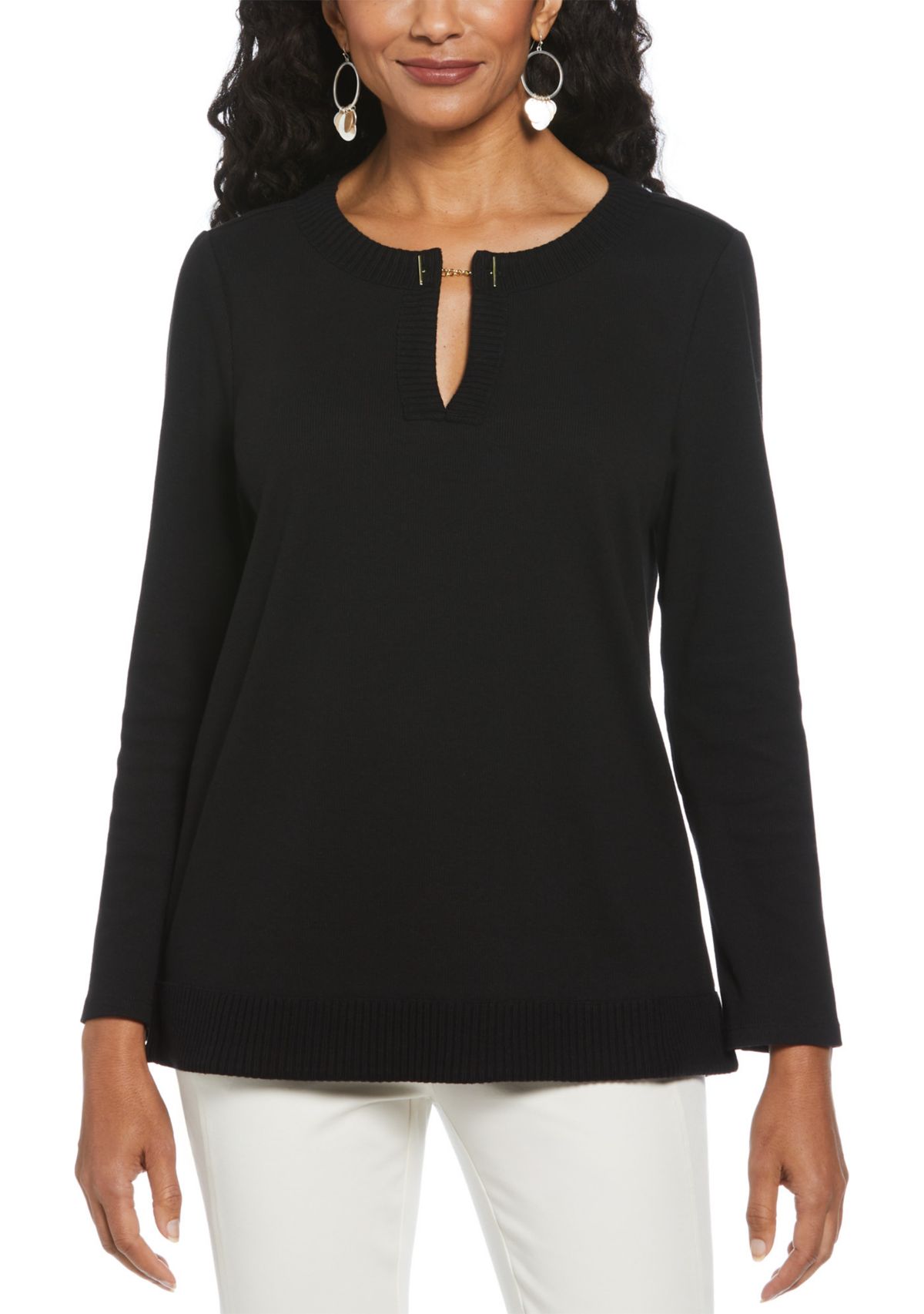 Womens Long Sleeve Open Neck Tunic 
