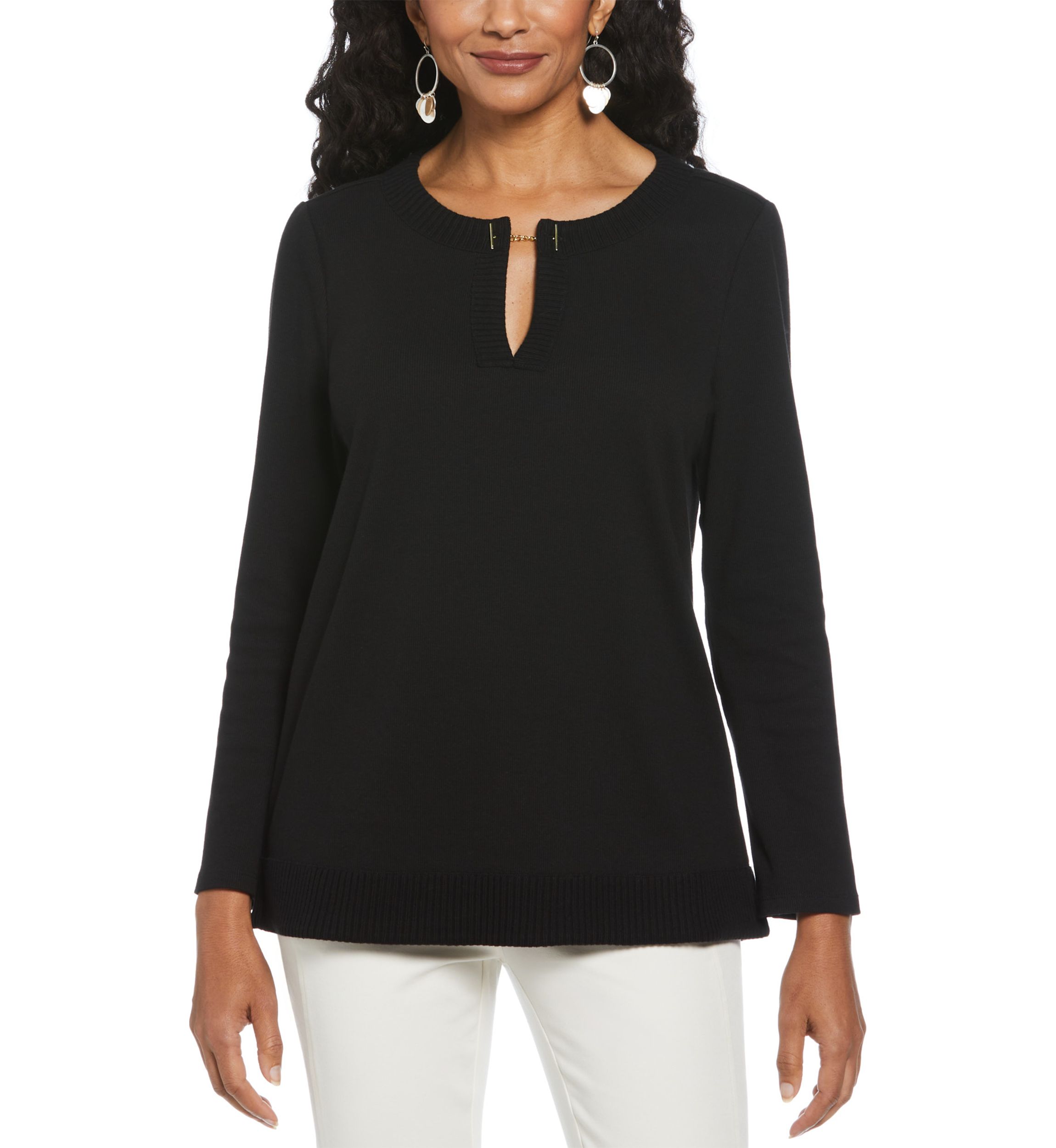 Womens Long Sleeve Open Neck Tunic 