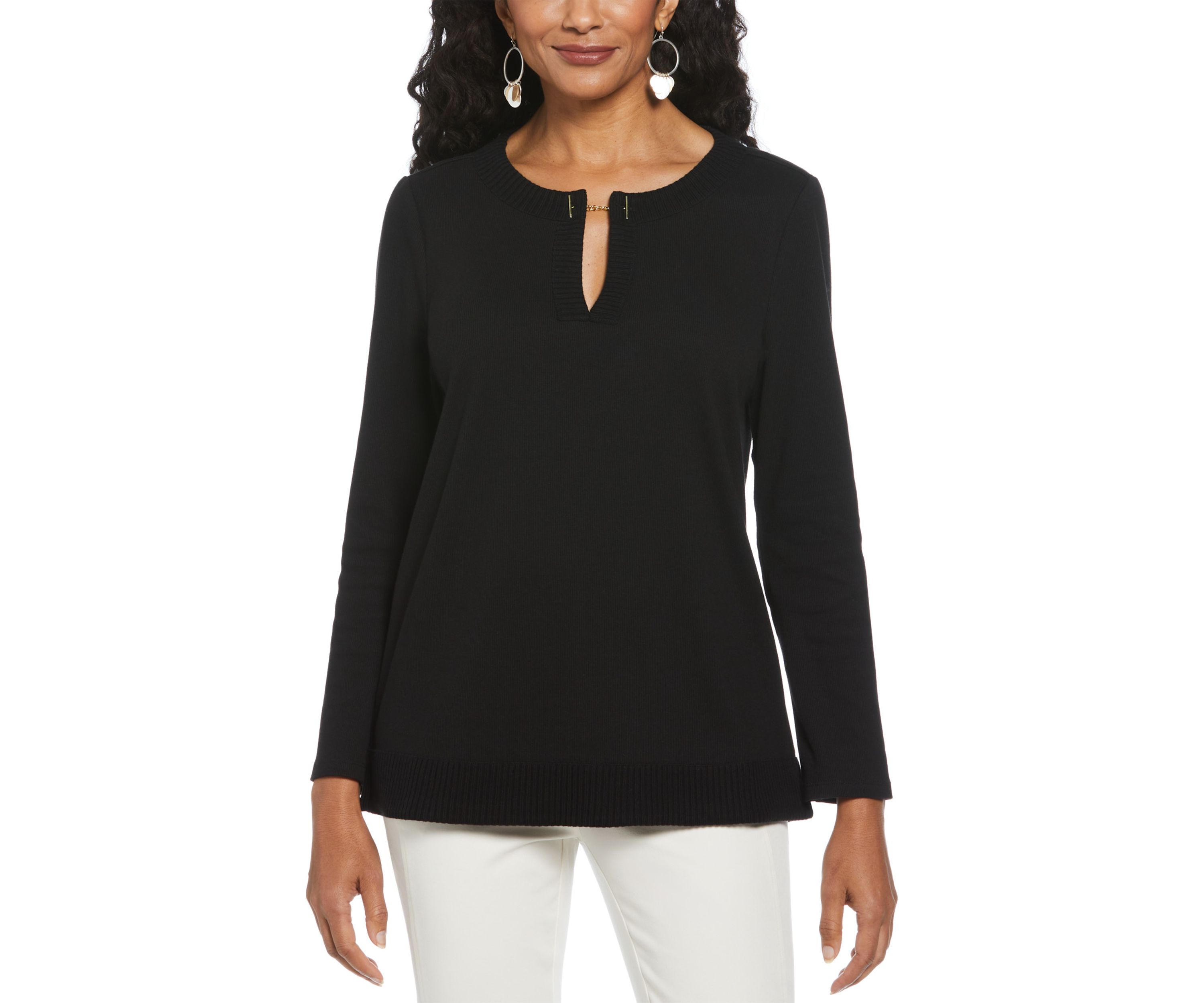 Womens Long Sleeve Open Neck Tunic 