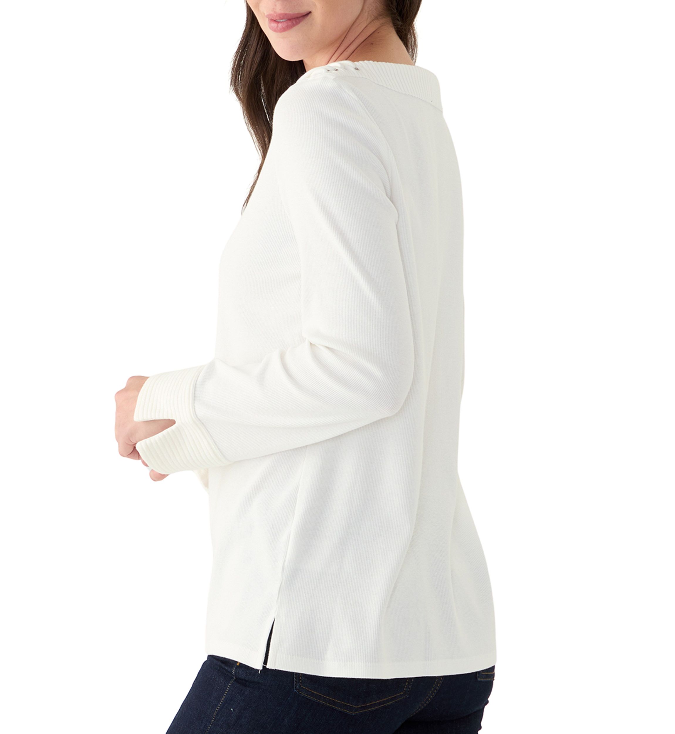 Womens Laced Boat Neck Long Sleeve Top