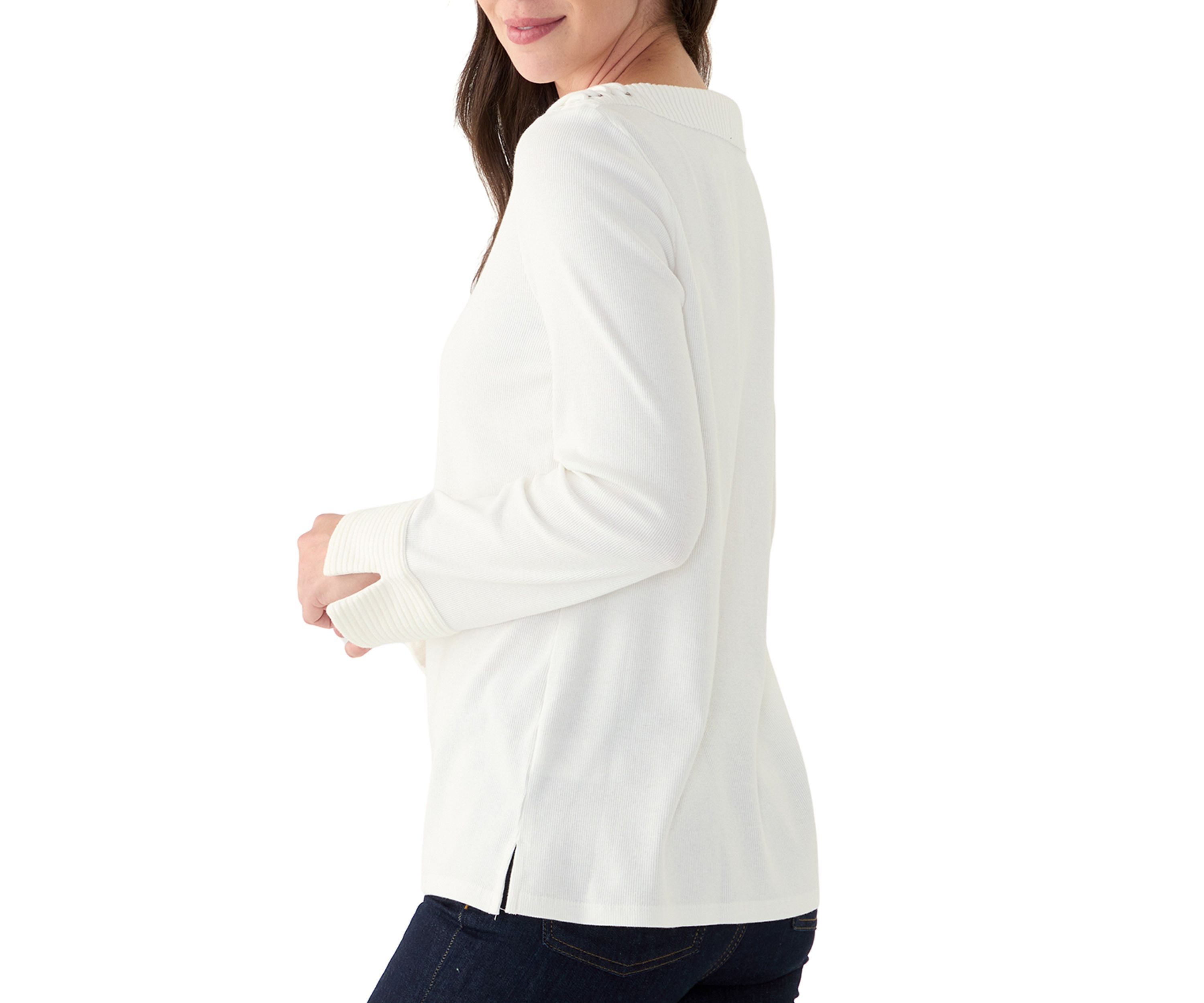 Womens Laced Boat Neck Long Sleeve Top