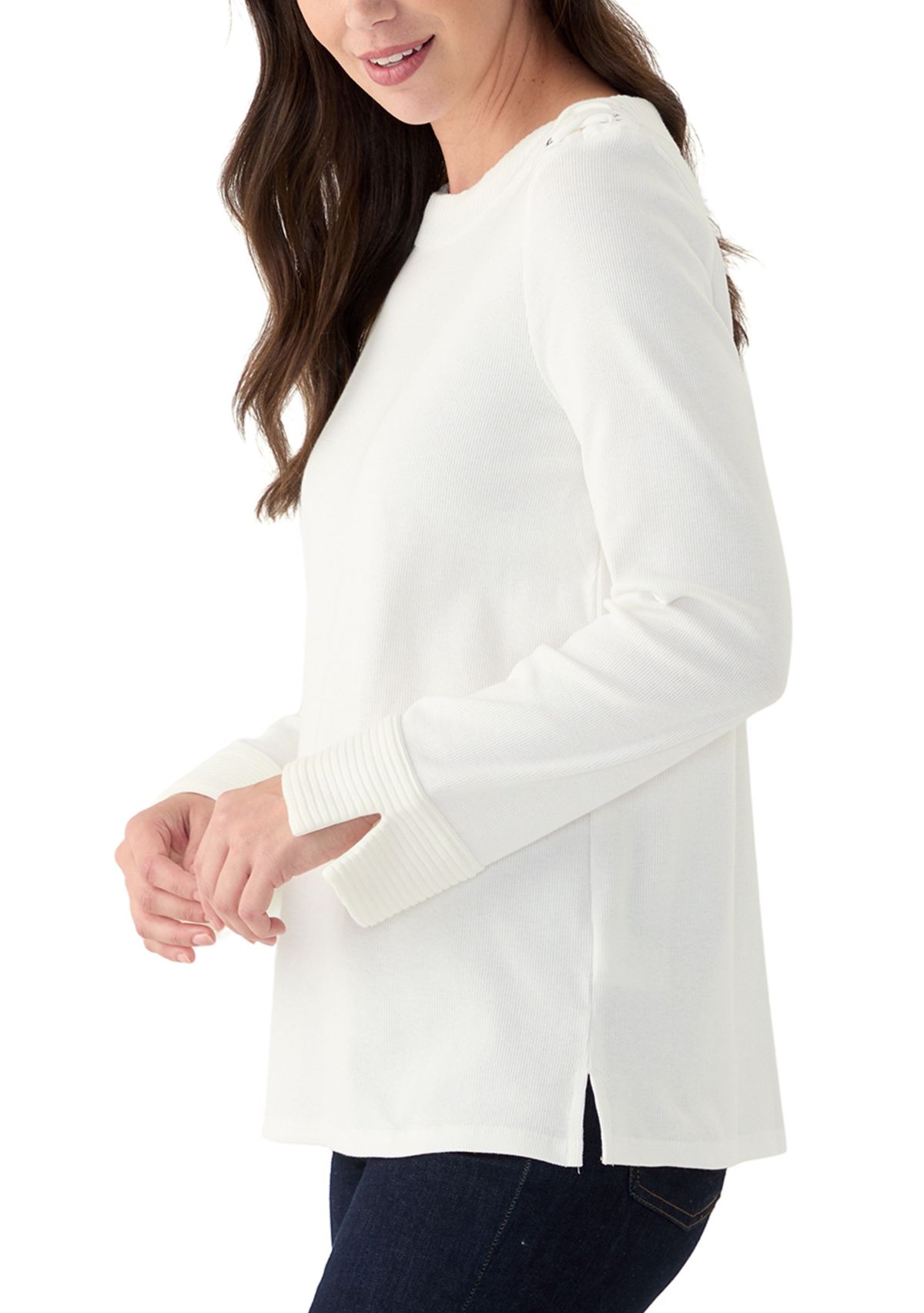 Womens Laced Boat Neck Long Sleeve Top