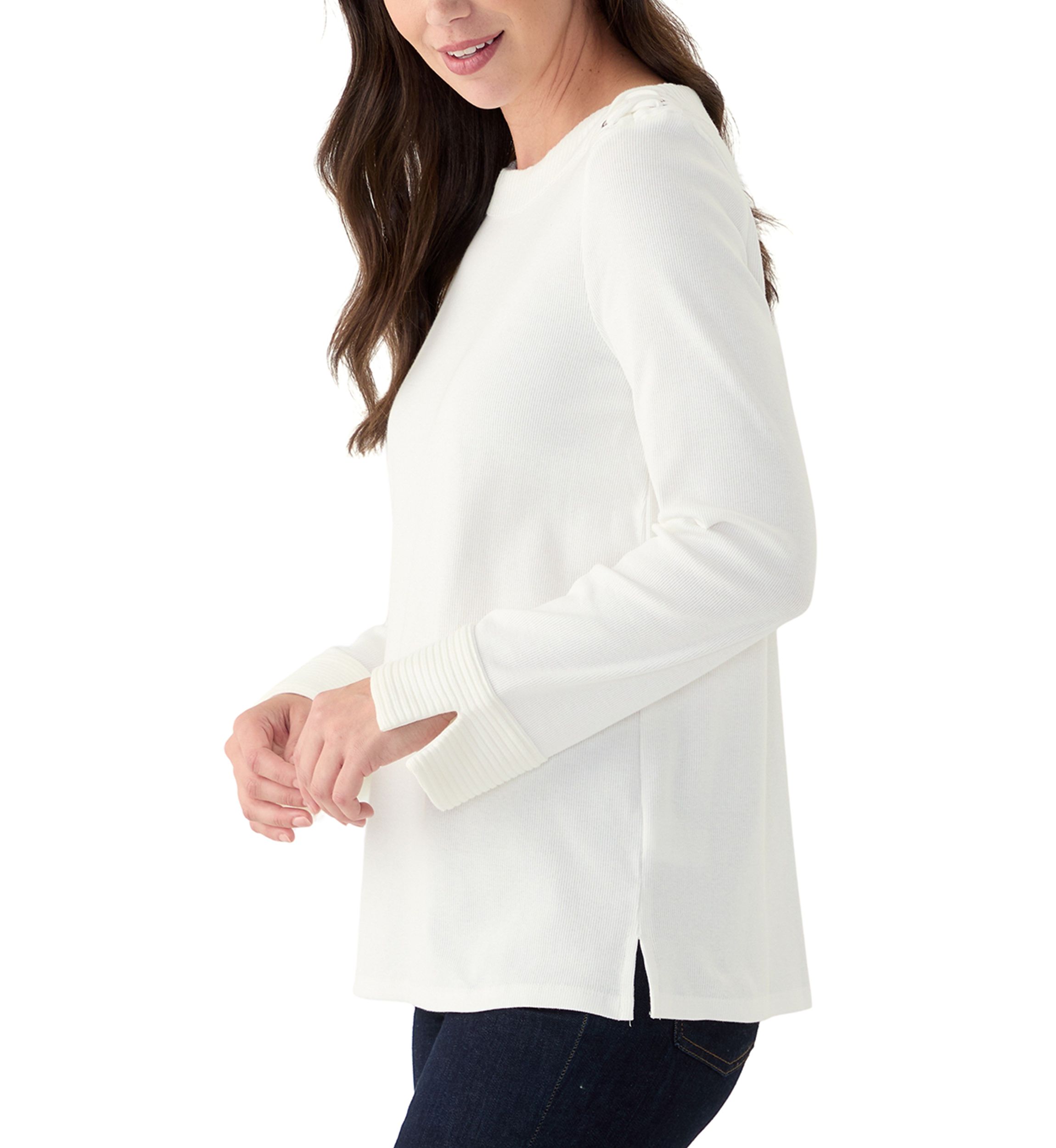 Womens Laced Boat Neck Long Sleeve Top