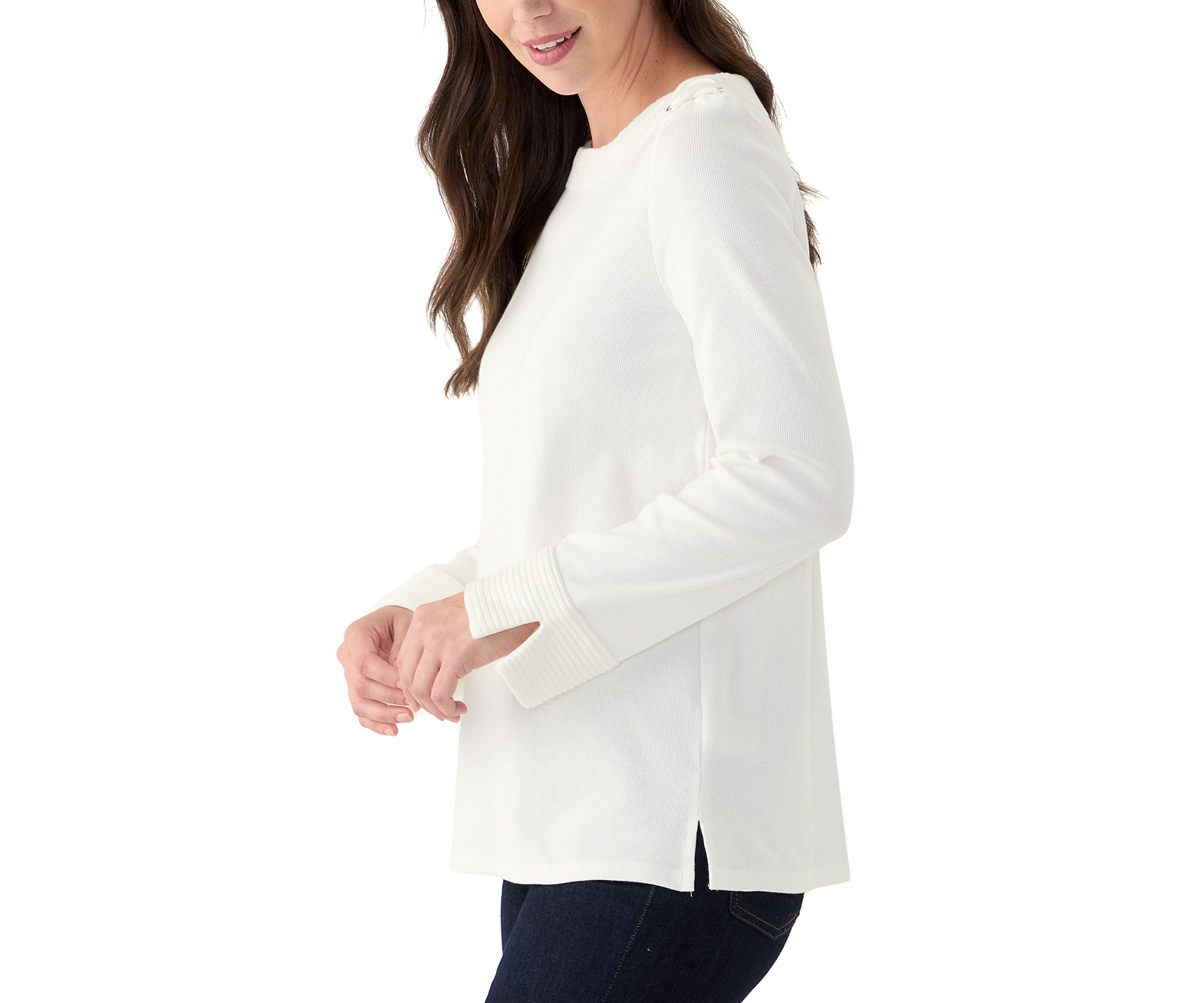 Womens Laced Boat Neck Long Sleeve Top