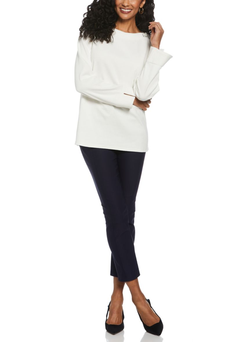 Womens Laced Boat Neck Long Sleeve Top