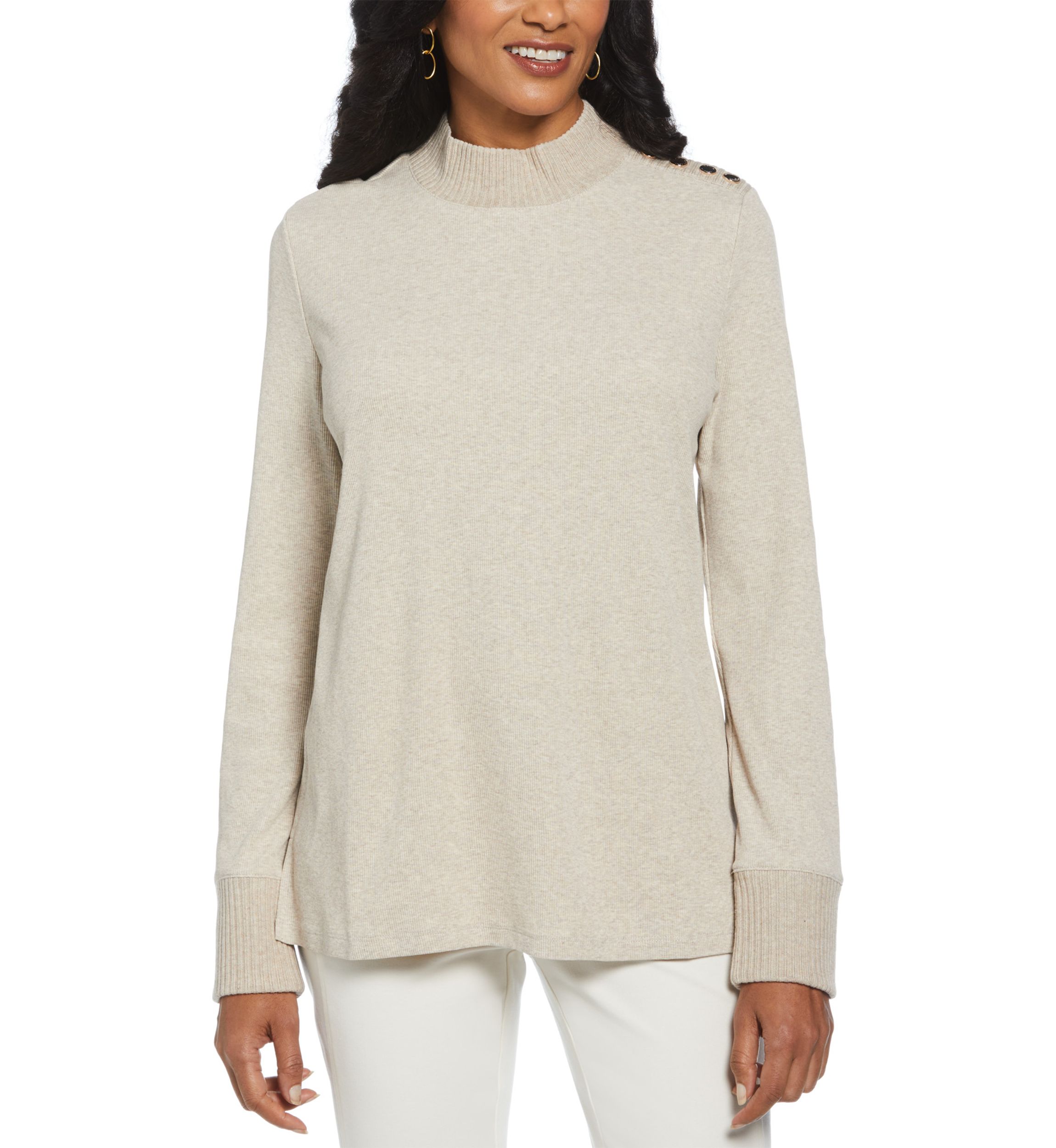 Womens Rivet Detail Mock Neck Long Sleeve Top