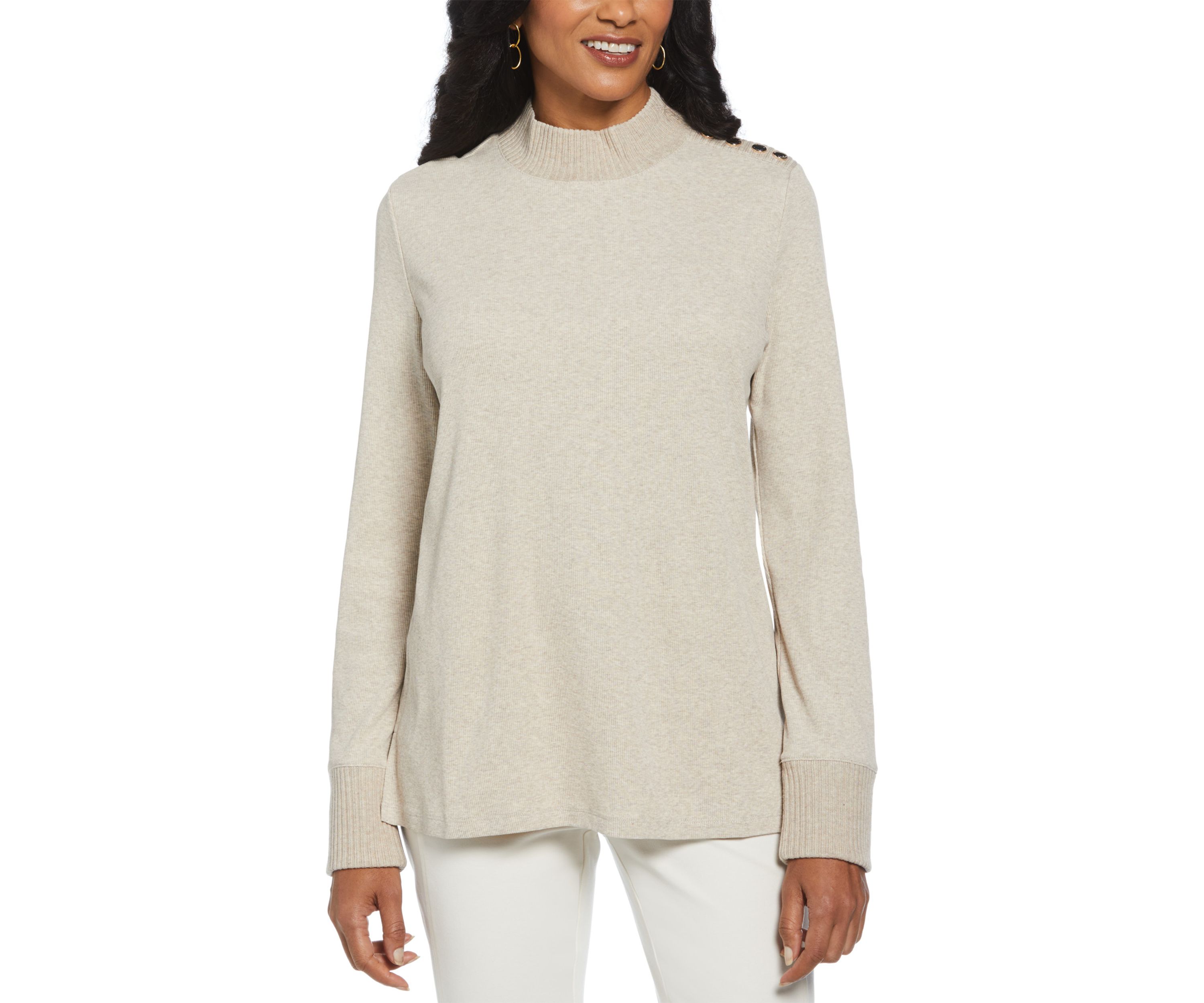 Womens Rivet Detail Mock Neck Long Sleeve Top