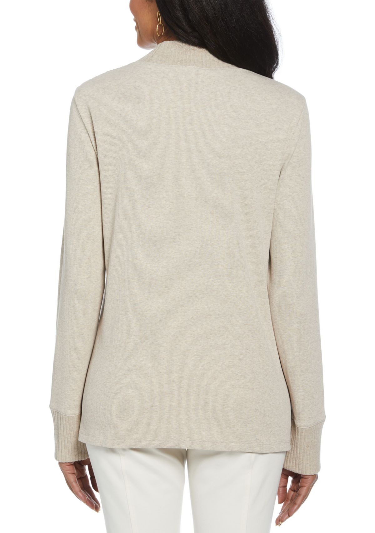 Womens Rivet Detail Mock Neck Long Sleeve Top