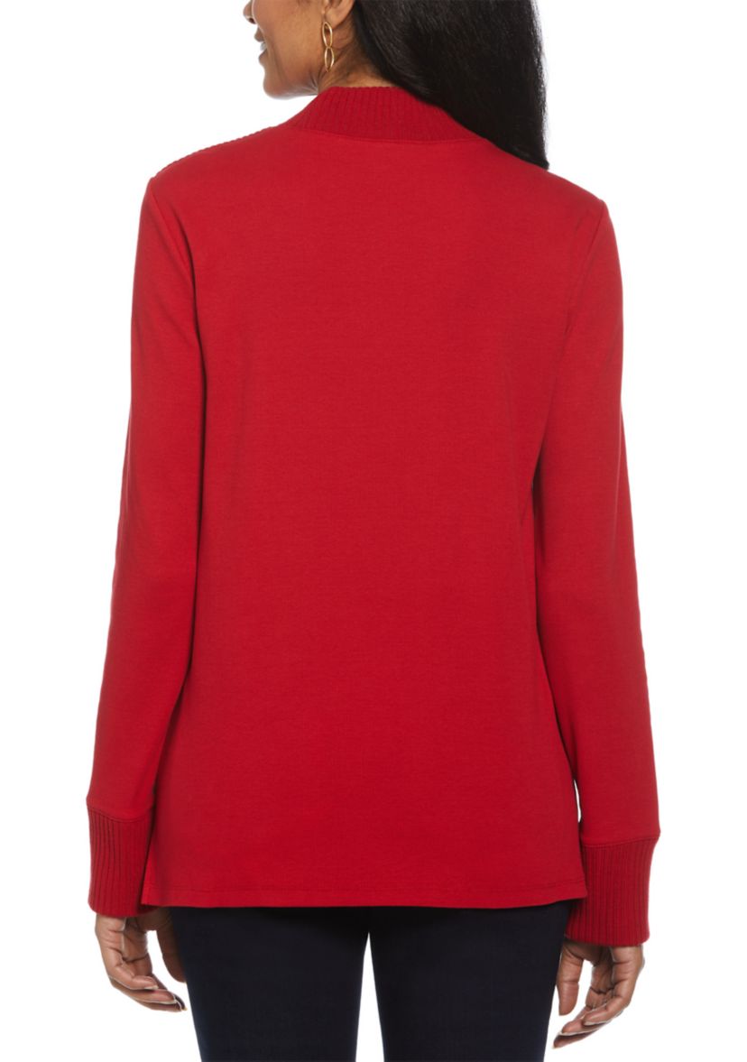 Womens Rivet Detail Mock Neck Long Sleeve Top