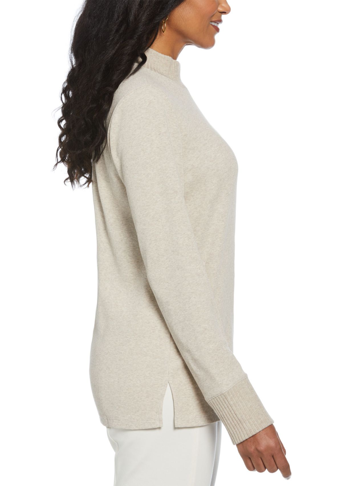 Womens Rivet Detail Mock Neck Long Sleeve Top