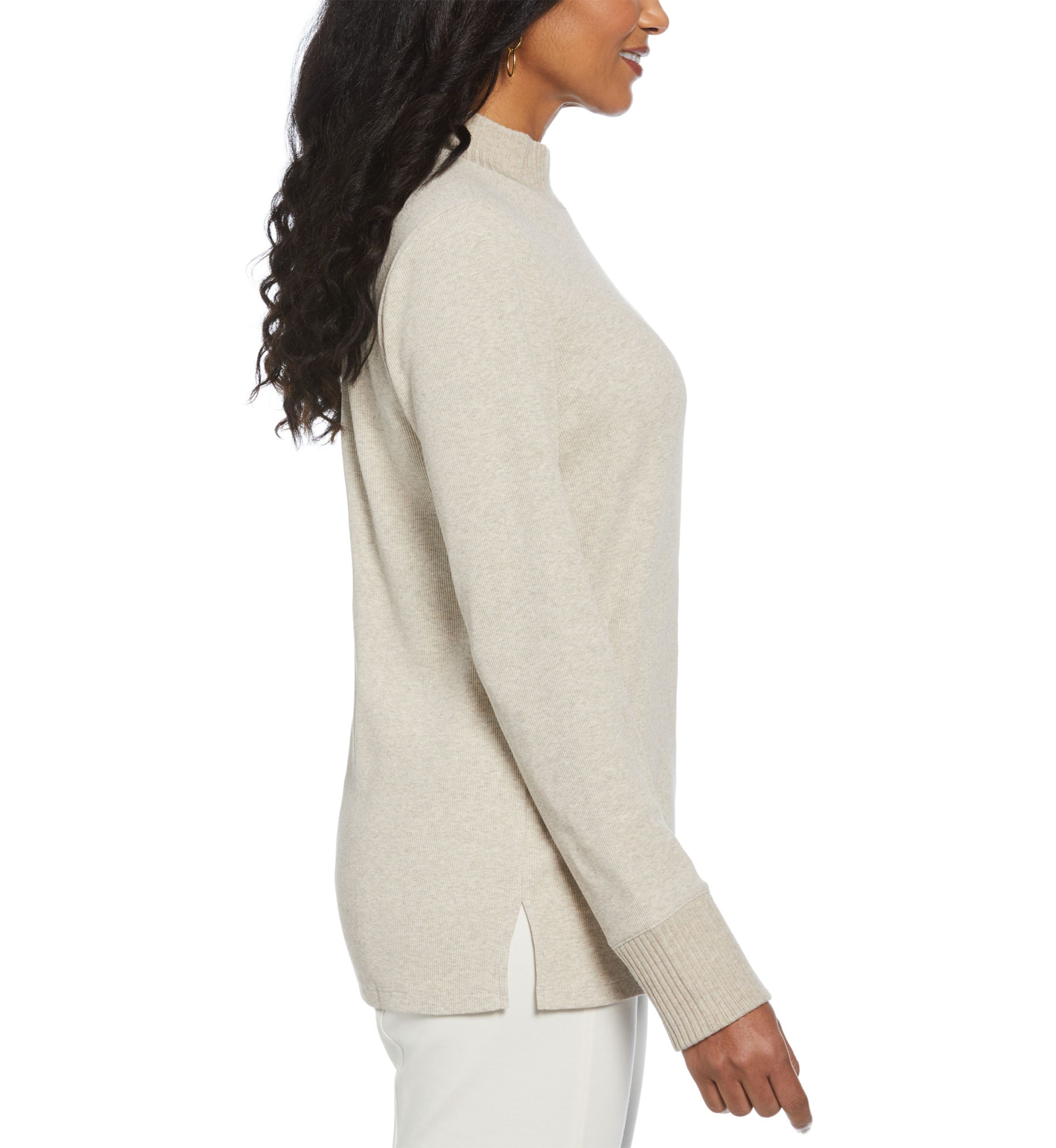 Womens Rivet Detail Mock Neck Long Sleeve Top