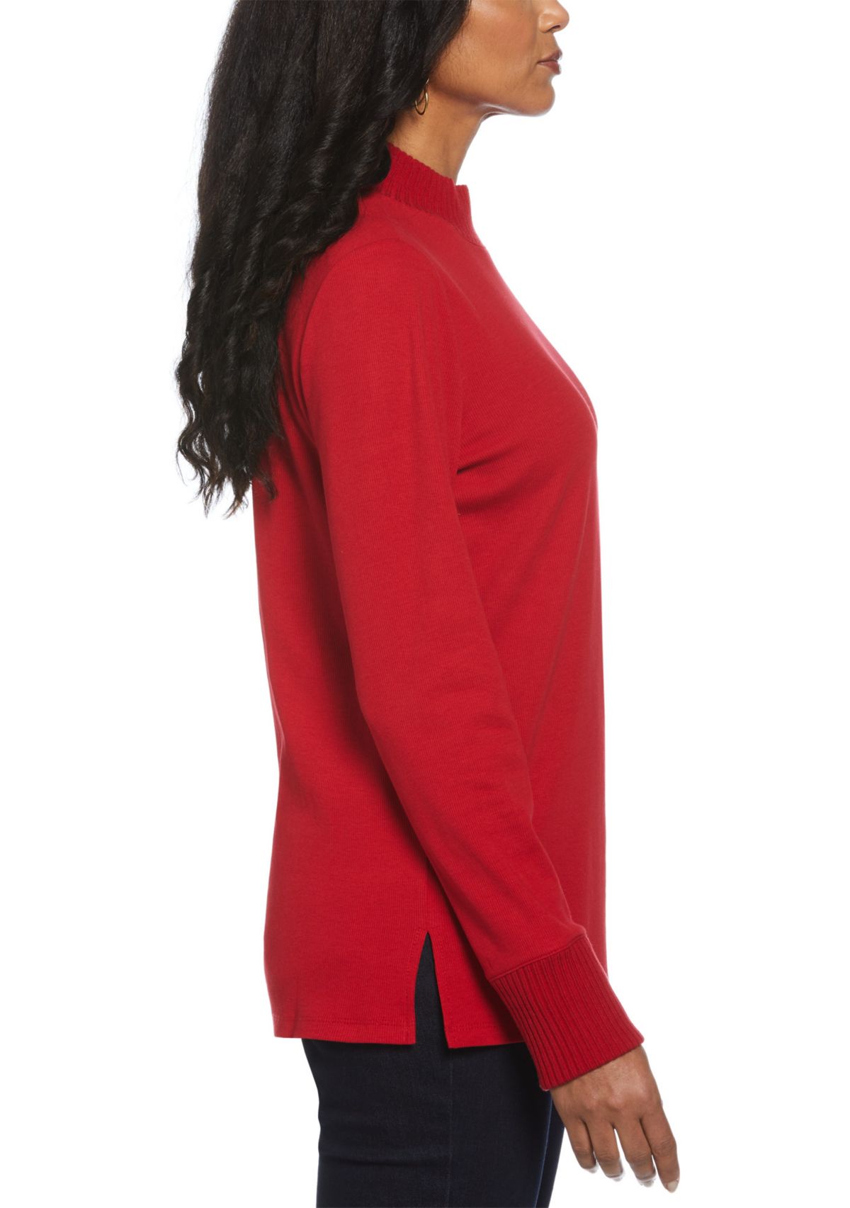 Womens Rivet Detail Mock Neck Long Sleeve Top
