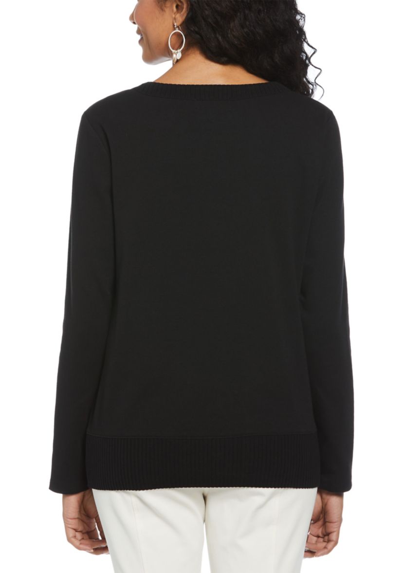 Womens Long Sleeve Fringe Asymmetrical Hem Top