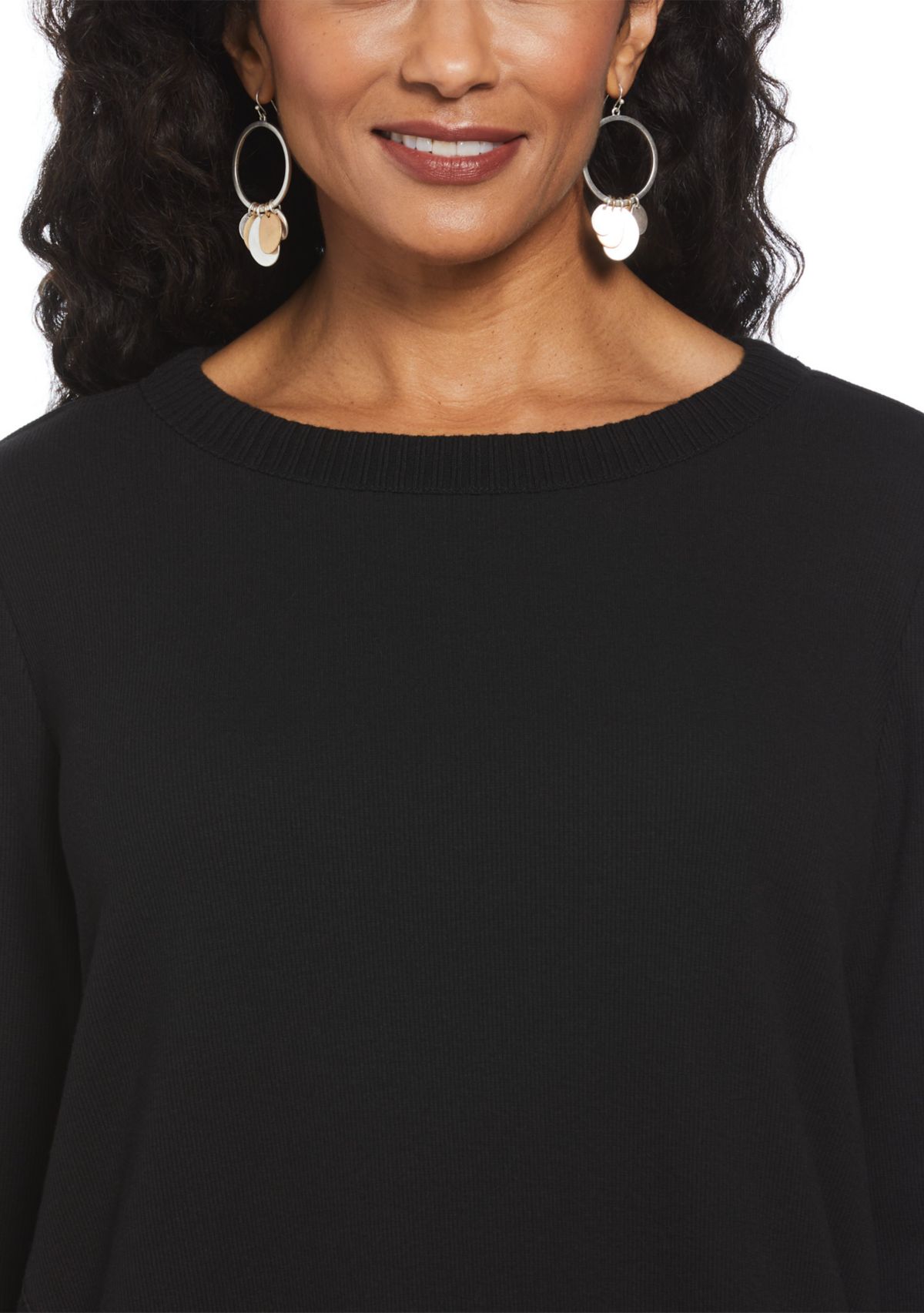 Womens Long Sleeve Fringe Asymmetrical Hem Top