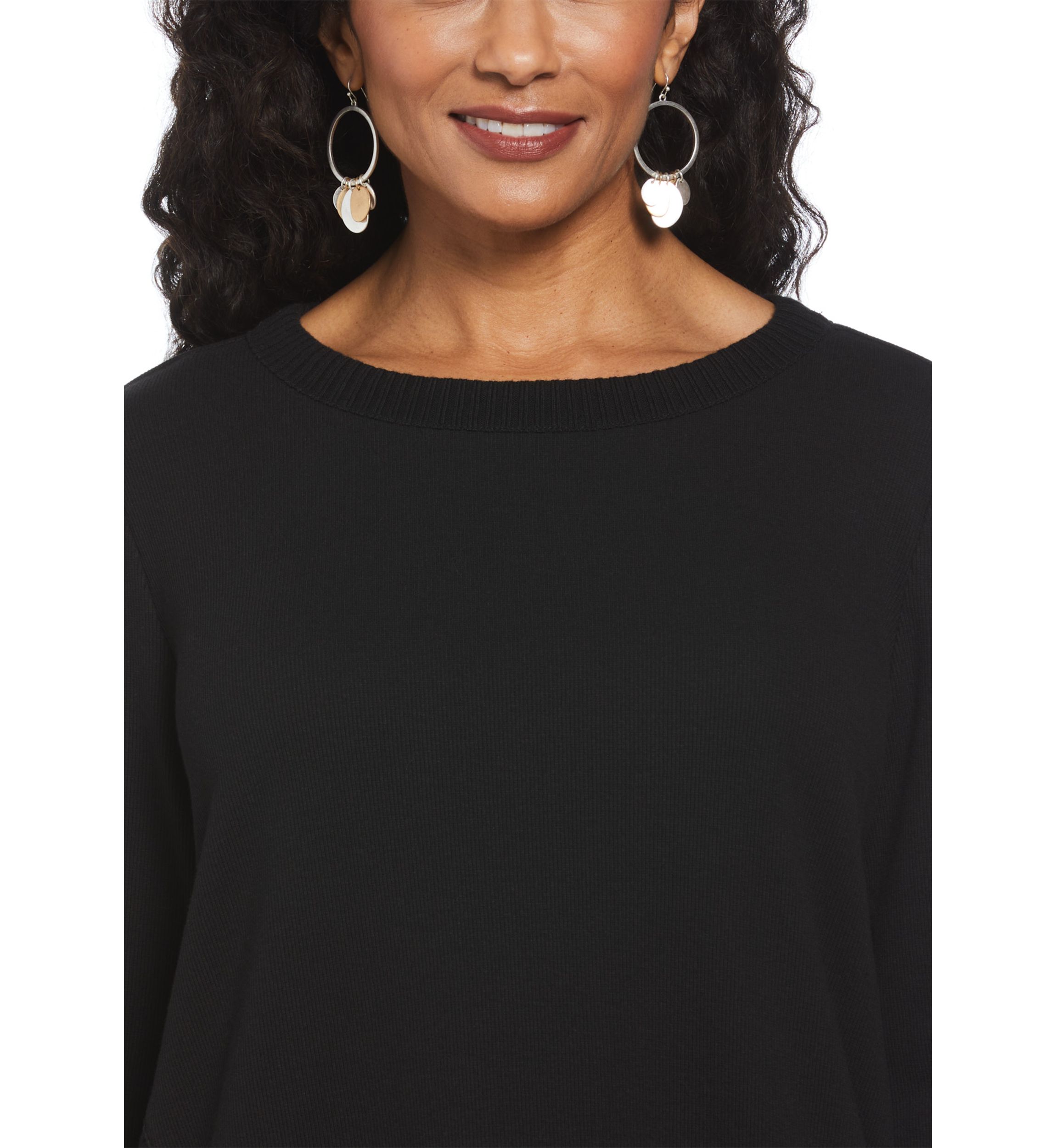 Womens Long Sleeve Fringe Asymmetrical Hem Top