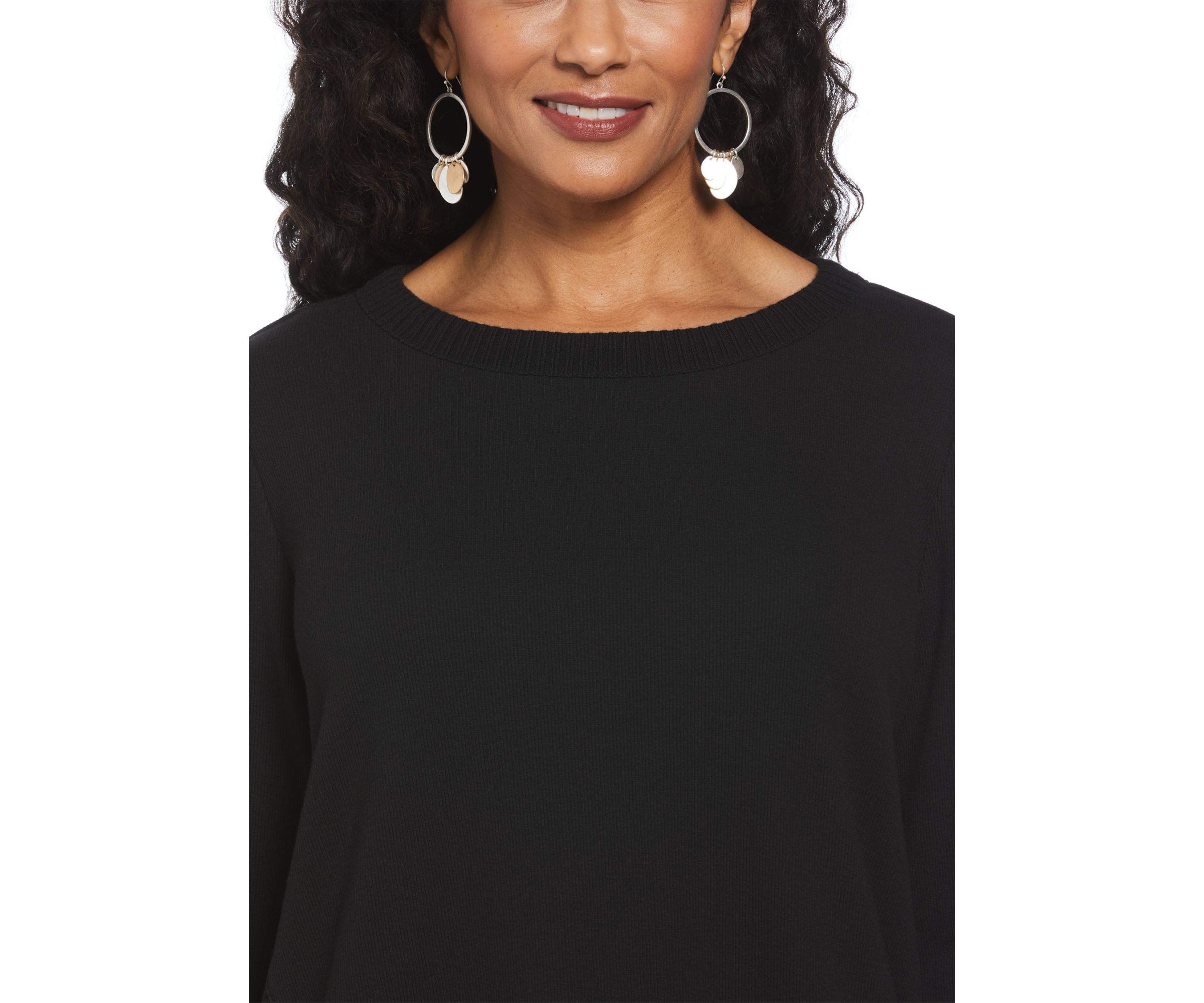 Womens Long Sleeve Fringe Asymmetrical Hem Top