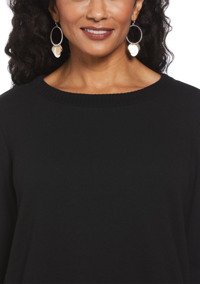 Womens Long Sleeve Fringe Asymmetrical Hem Top