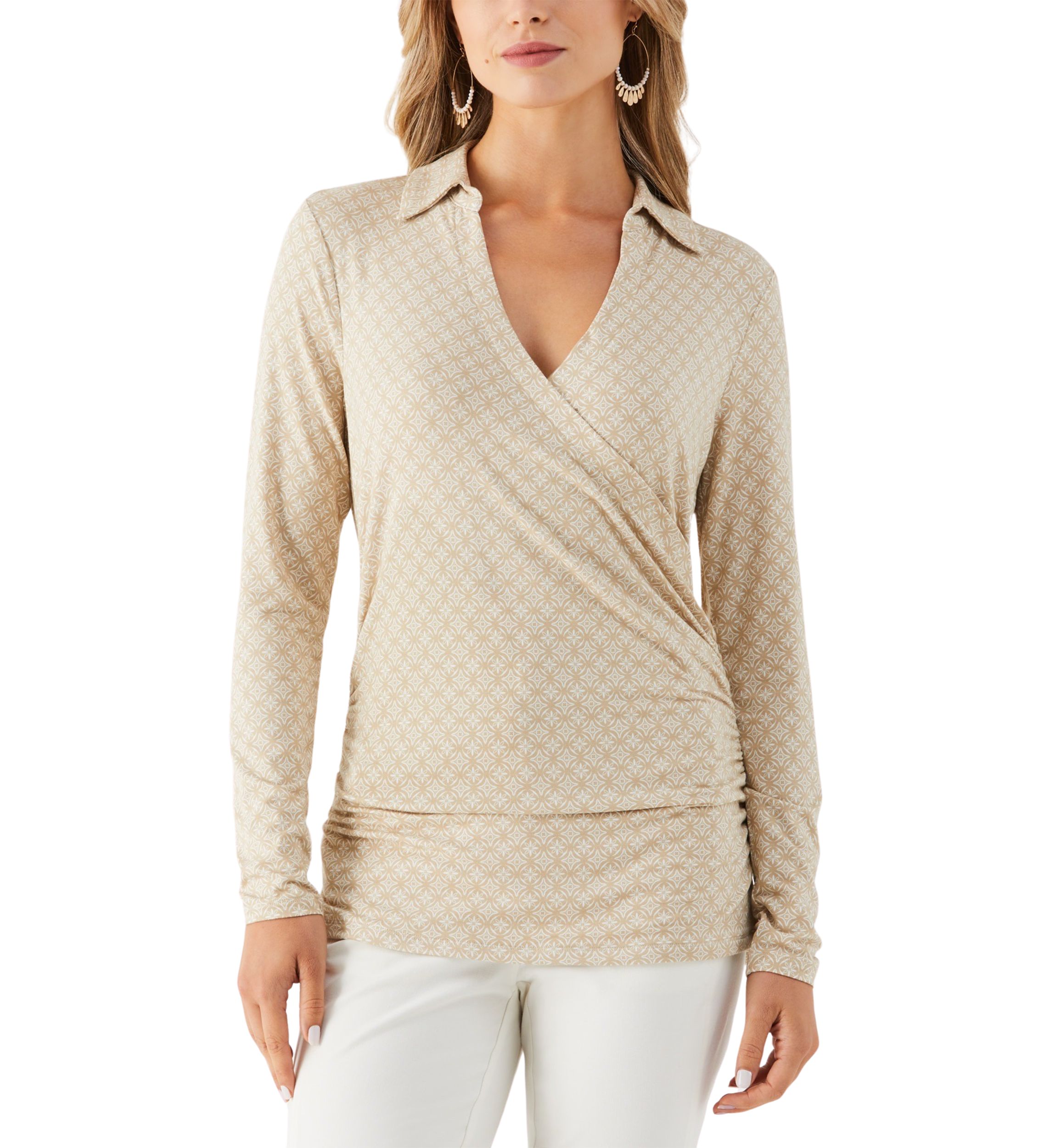 Womens Long Sleeve Tile Print Knit Top 