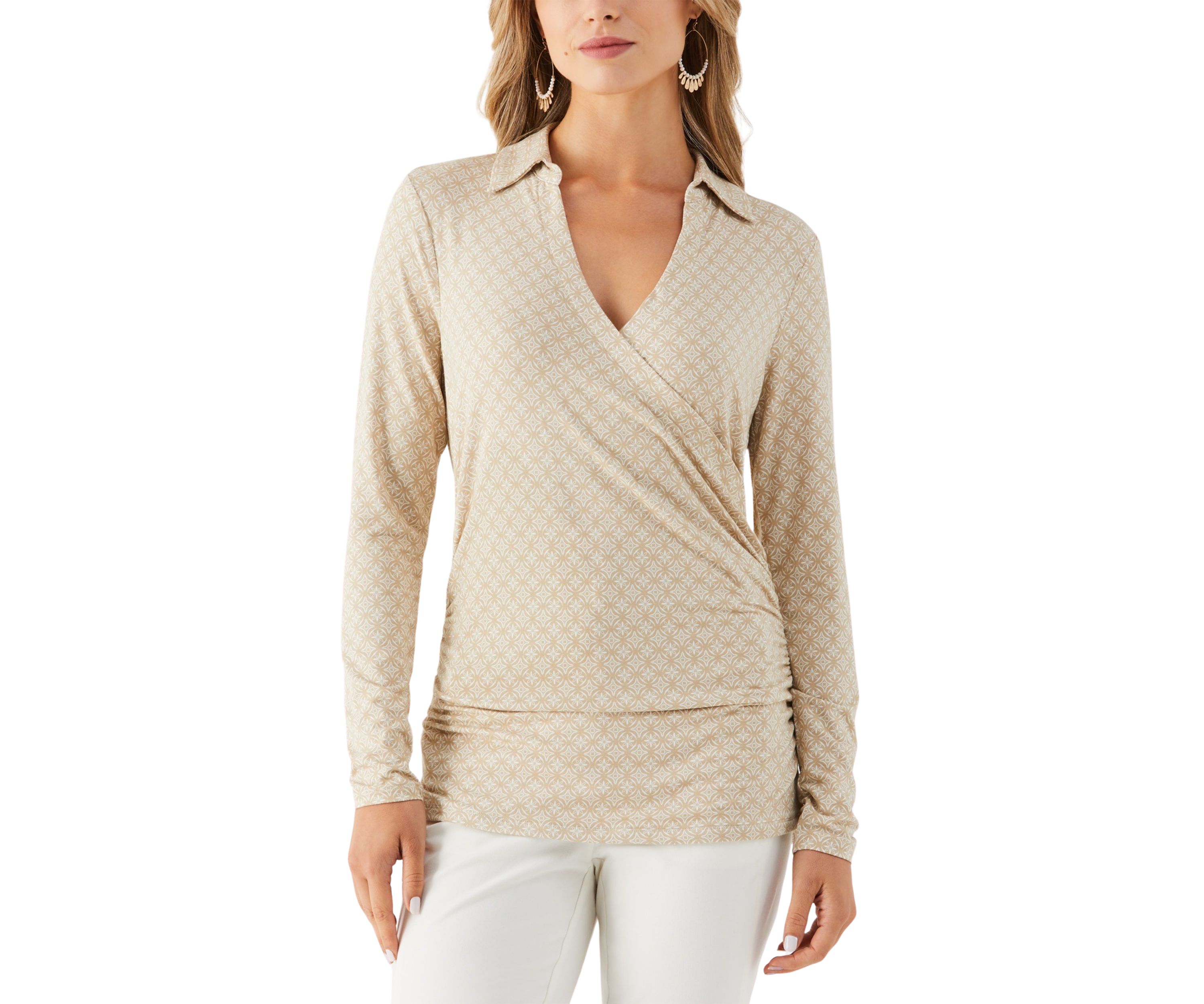 Womens Long Sleeve Tile Print Knit Top 