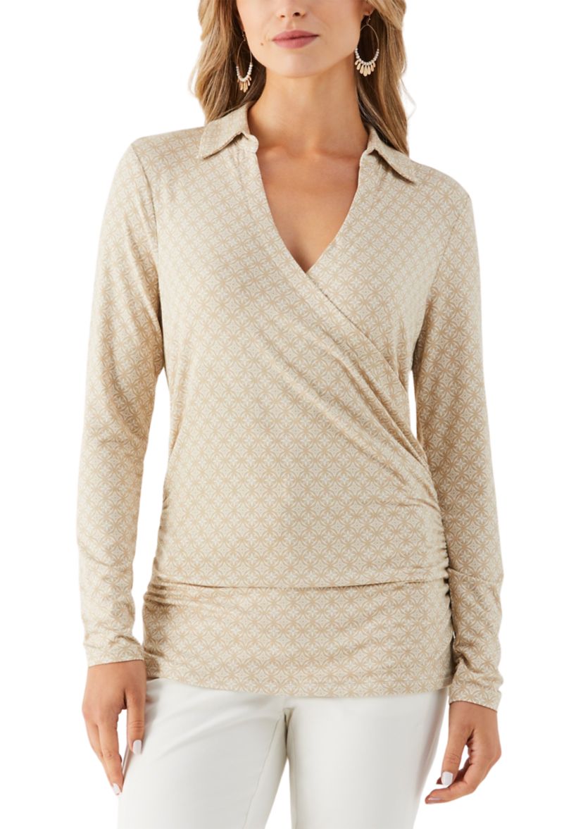 Womens Long Sleeve Tile Print Knit Top 