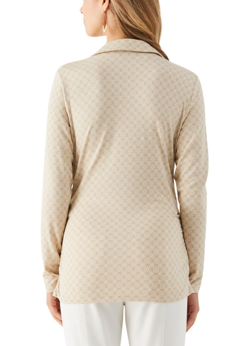 Womens Long Sleeve Tile Print Knit Top 