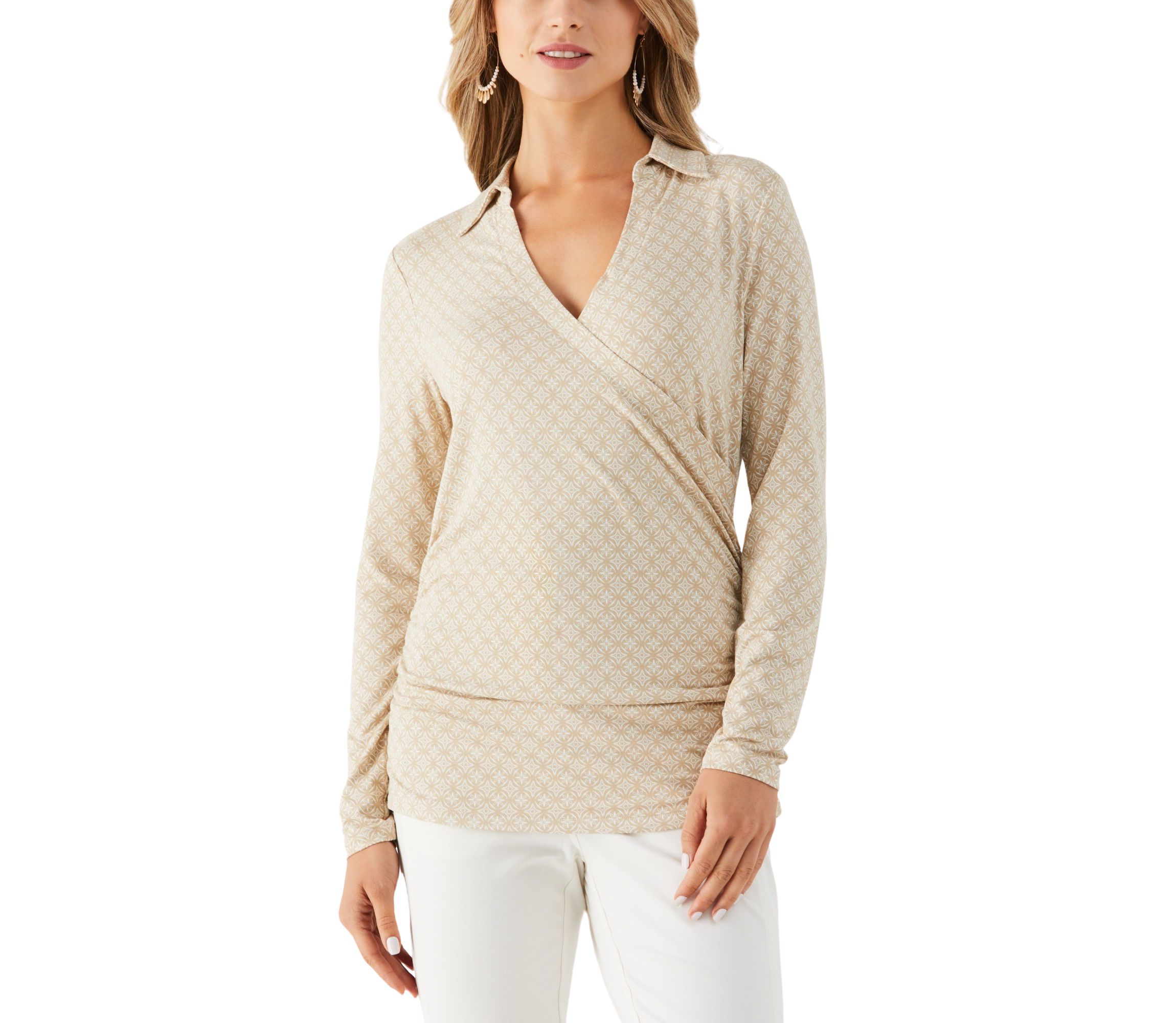 Womens Long Sleeve Tile Print Knit Top 