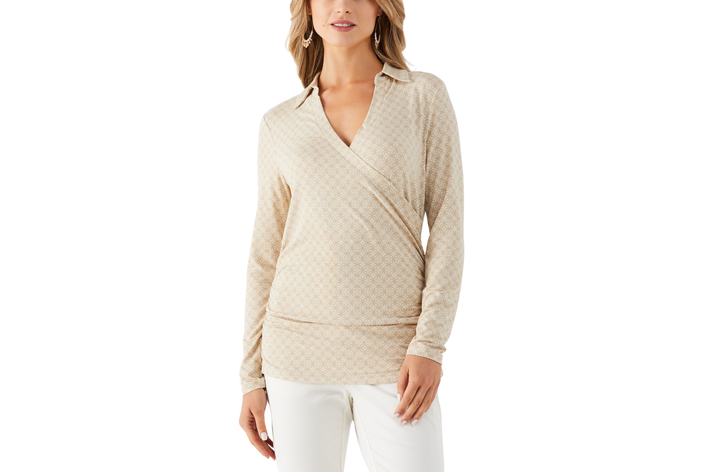Womens Long Sleeve Tile Print Knit Top 