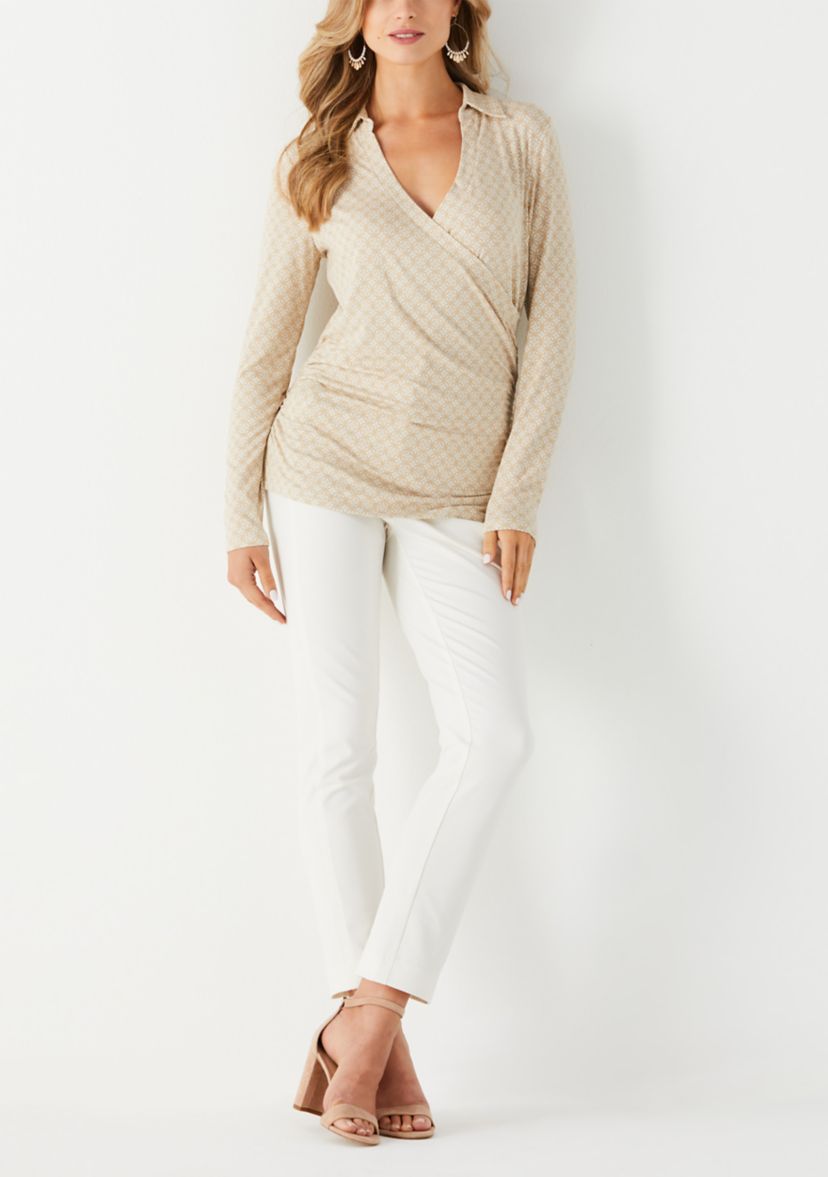 Womens Long Sleeve Tile Print Knit Top 