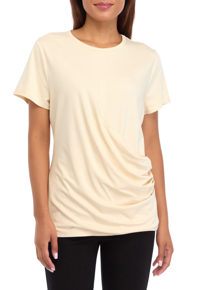 Womens Asymmetrical Wrap Short Sleeve Top