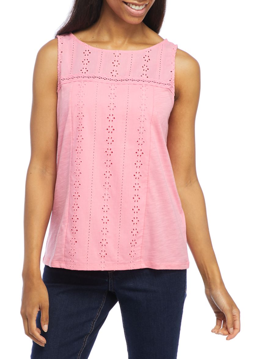 Womens Sleeveless Eyelet Top