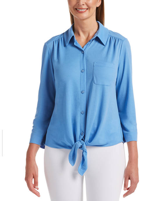 Womens 3/4 Sleeve Tie Front Shirt