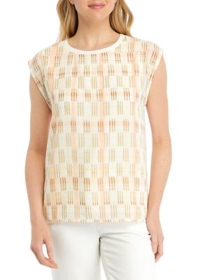 ELLA Rafaella Women's Printed Knit Cap Sleeve Top