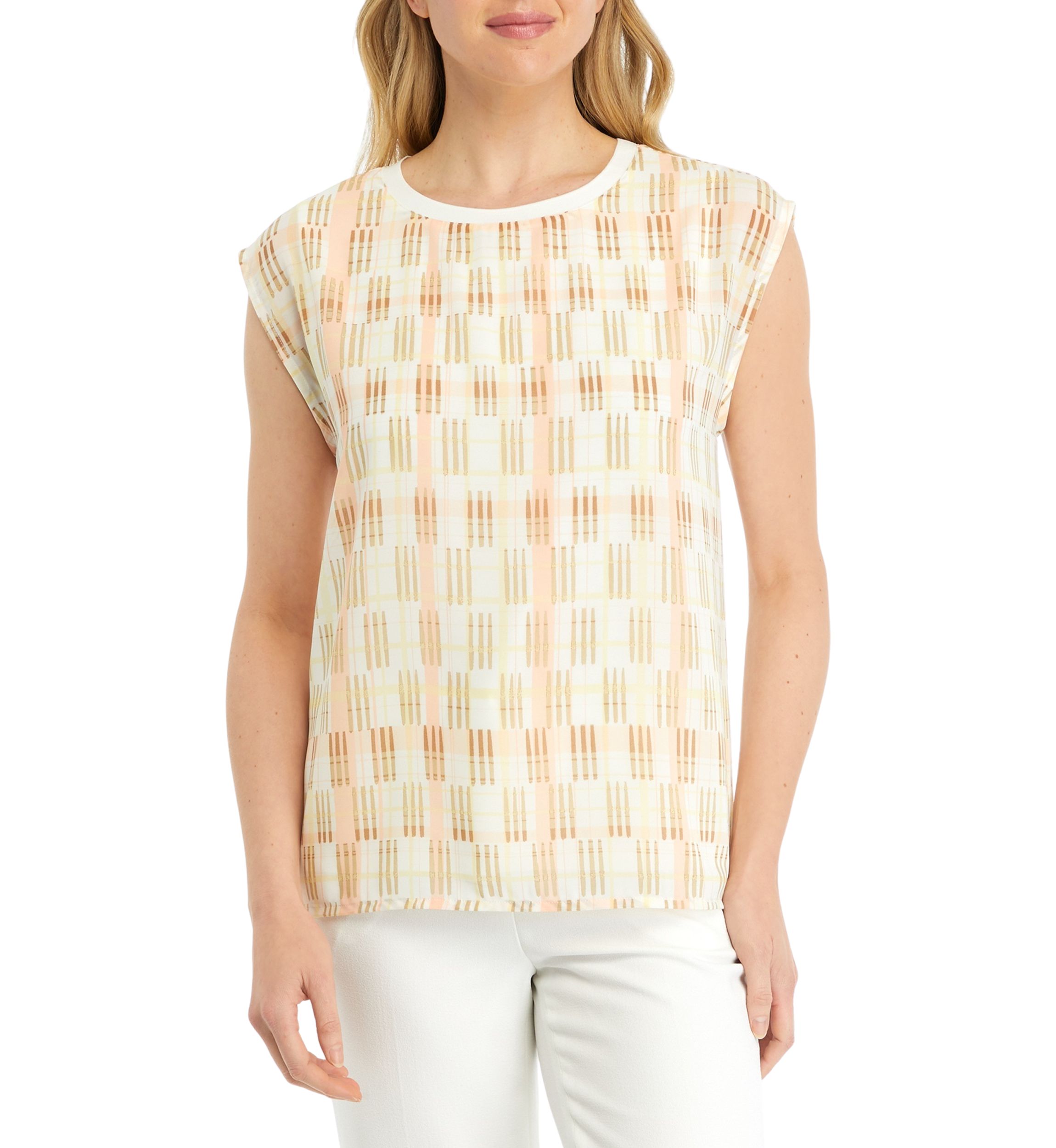 Womens Printed Knit Cap Sleeve Top