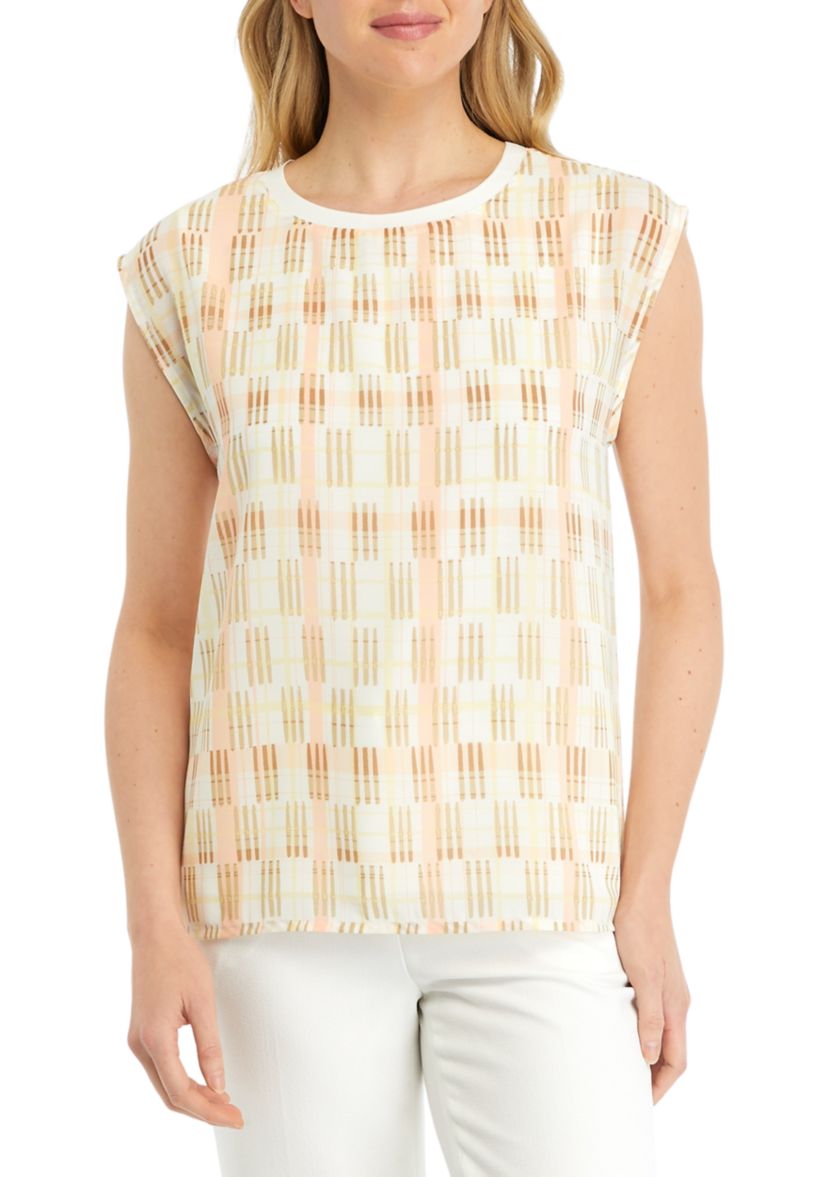 Womens Printed Knit Cap Sleeve Top